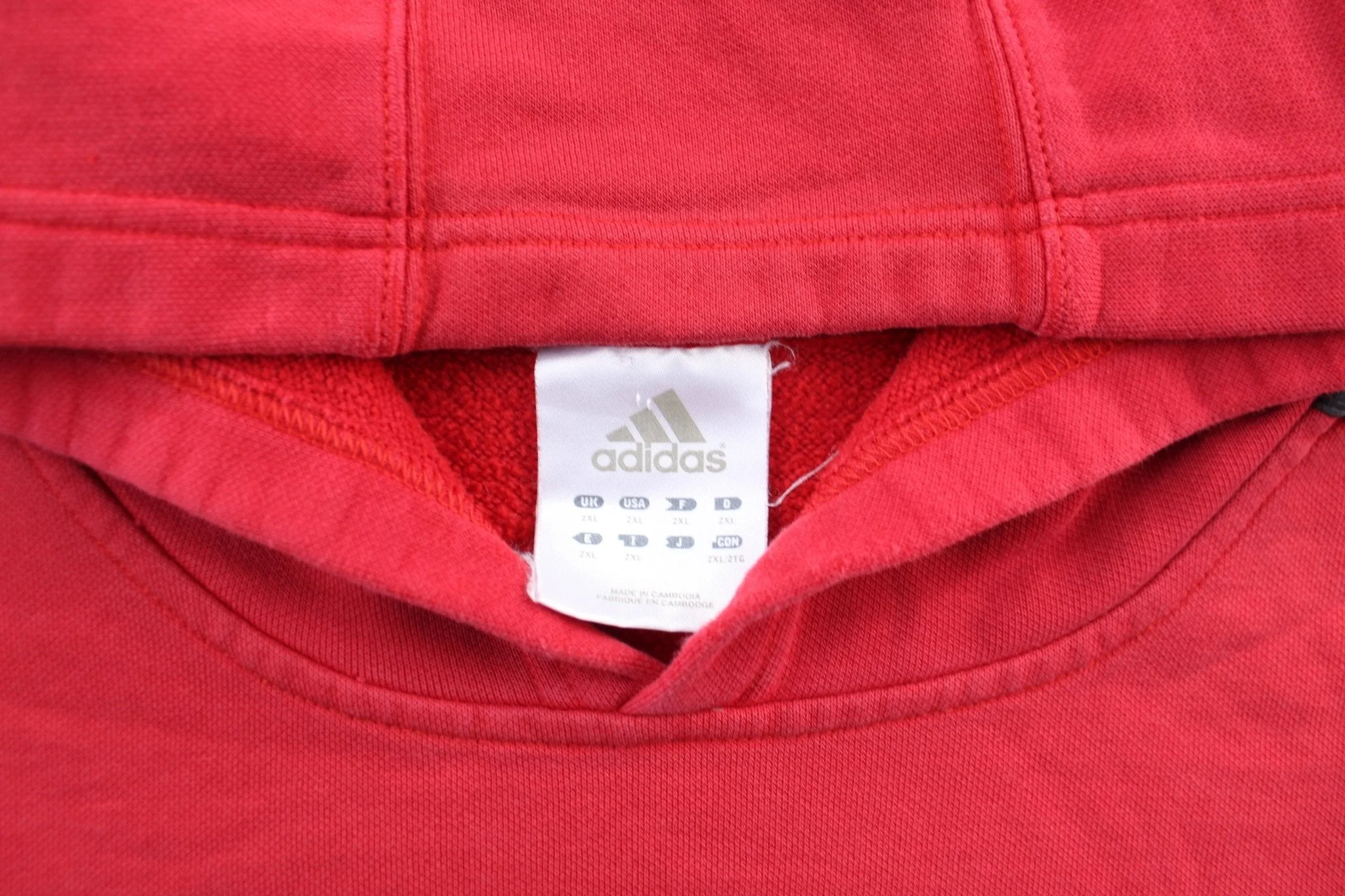 Adidas Embroidered Logo Red & Black Striped Pullover Hoodie - Image 3