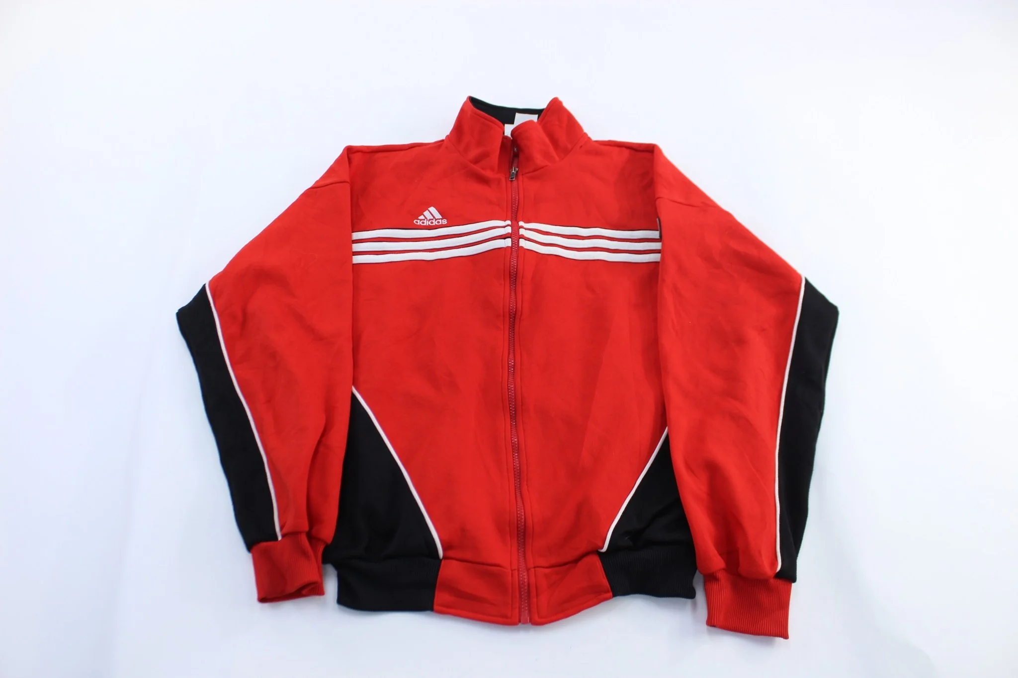 Adidas Embroidered Logo Red, Black, & White Striped Jacket