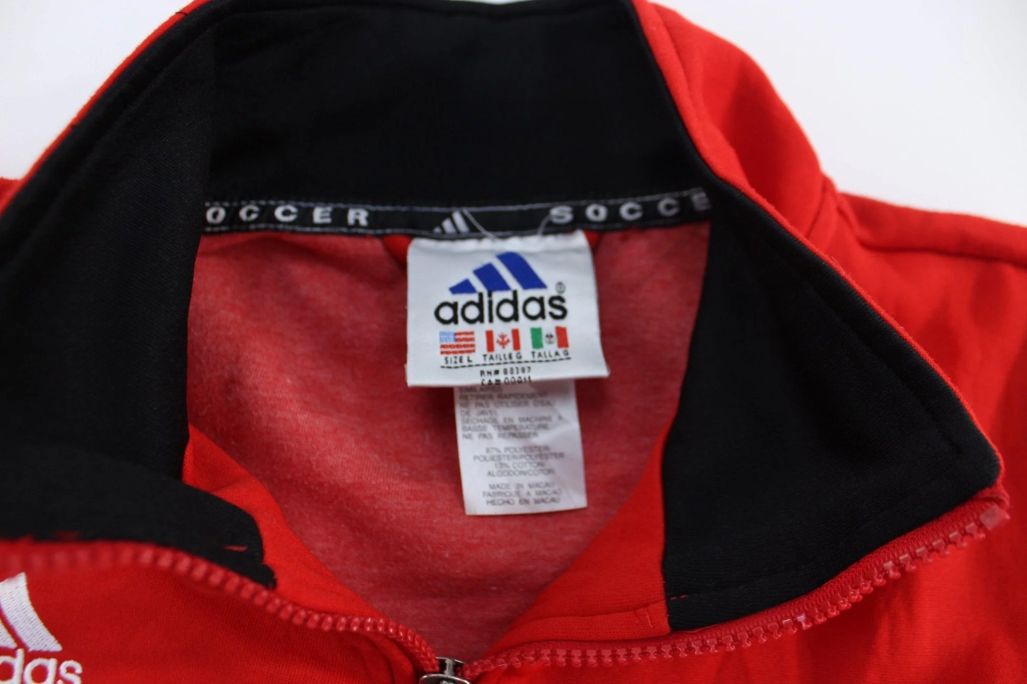 Adidas Embroidered Logo Red, Black, & White Striped Jacket - Image 3