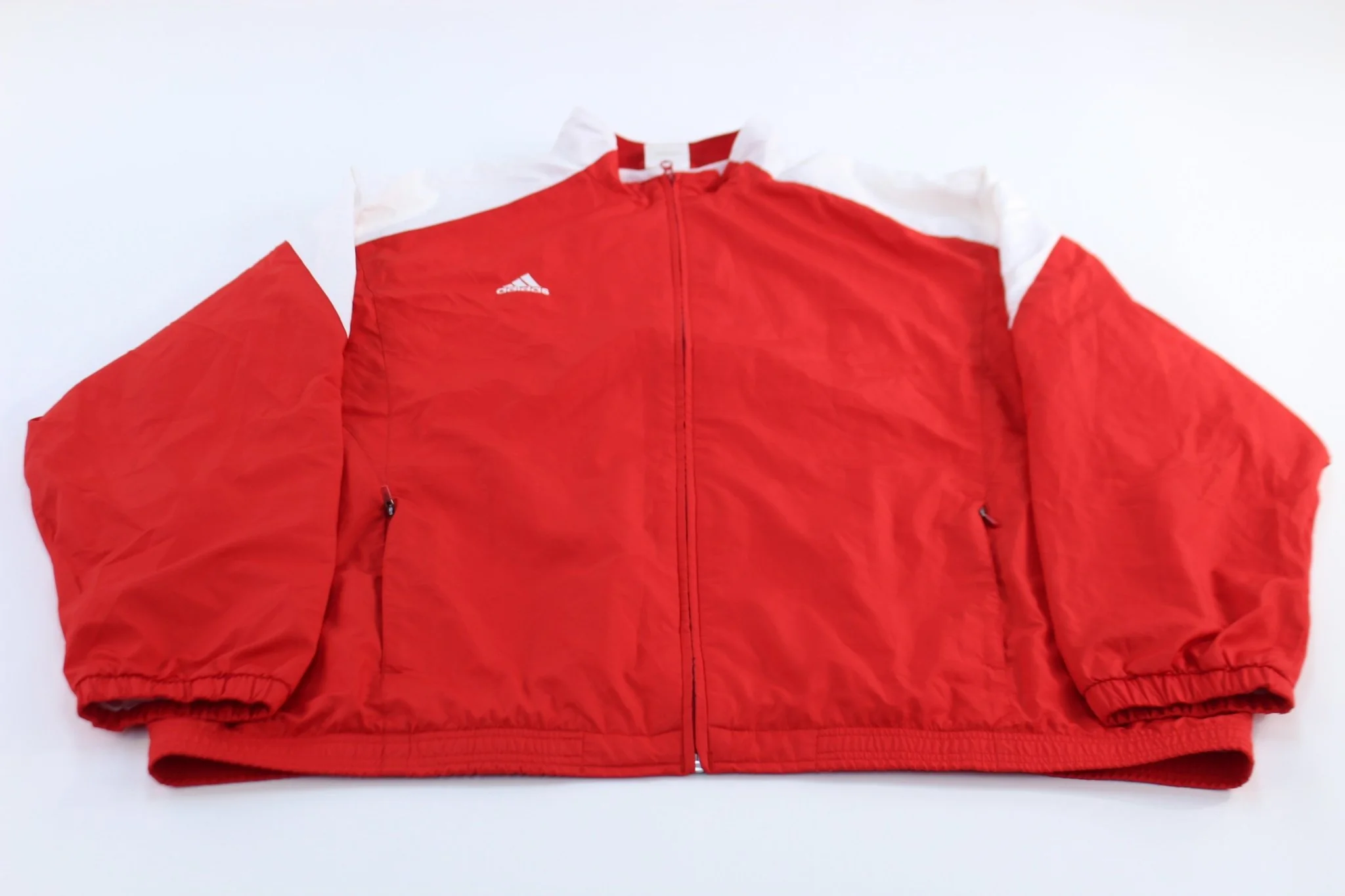 Adidas Embroidered Logo Red & White Striped Zip Up Jacket
