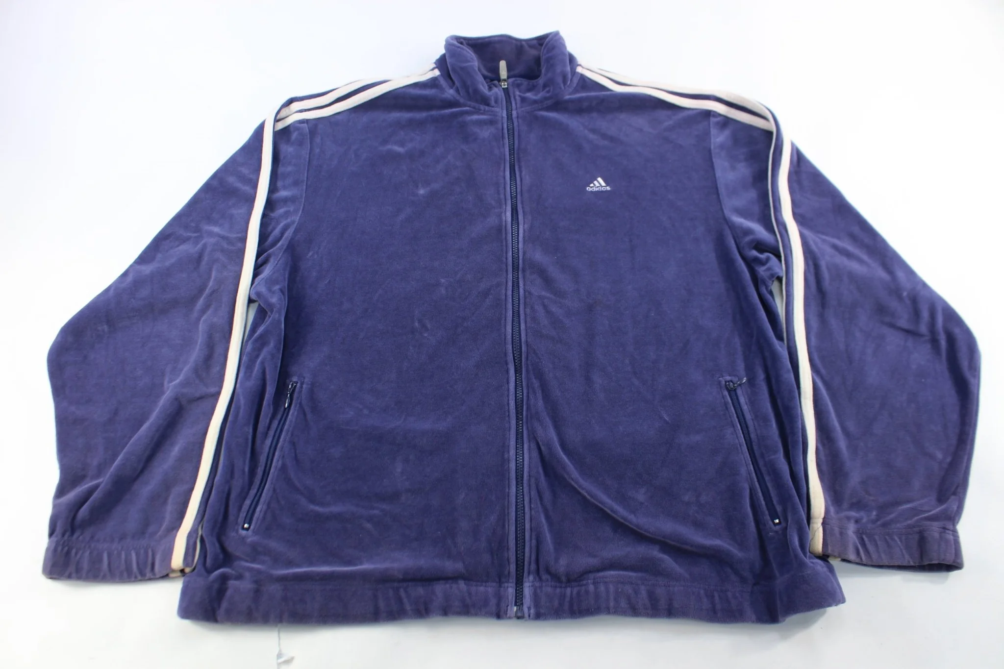Adidas Embroidered Logo Blue Striped Zip Up Jacket
