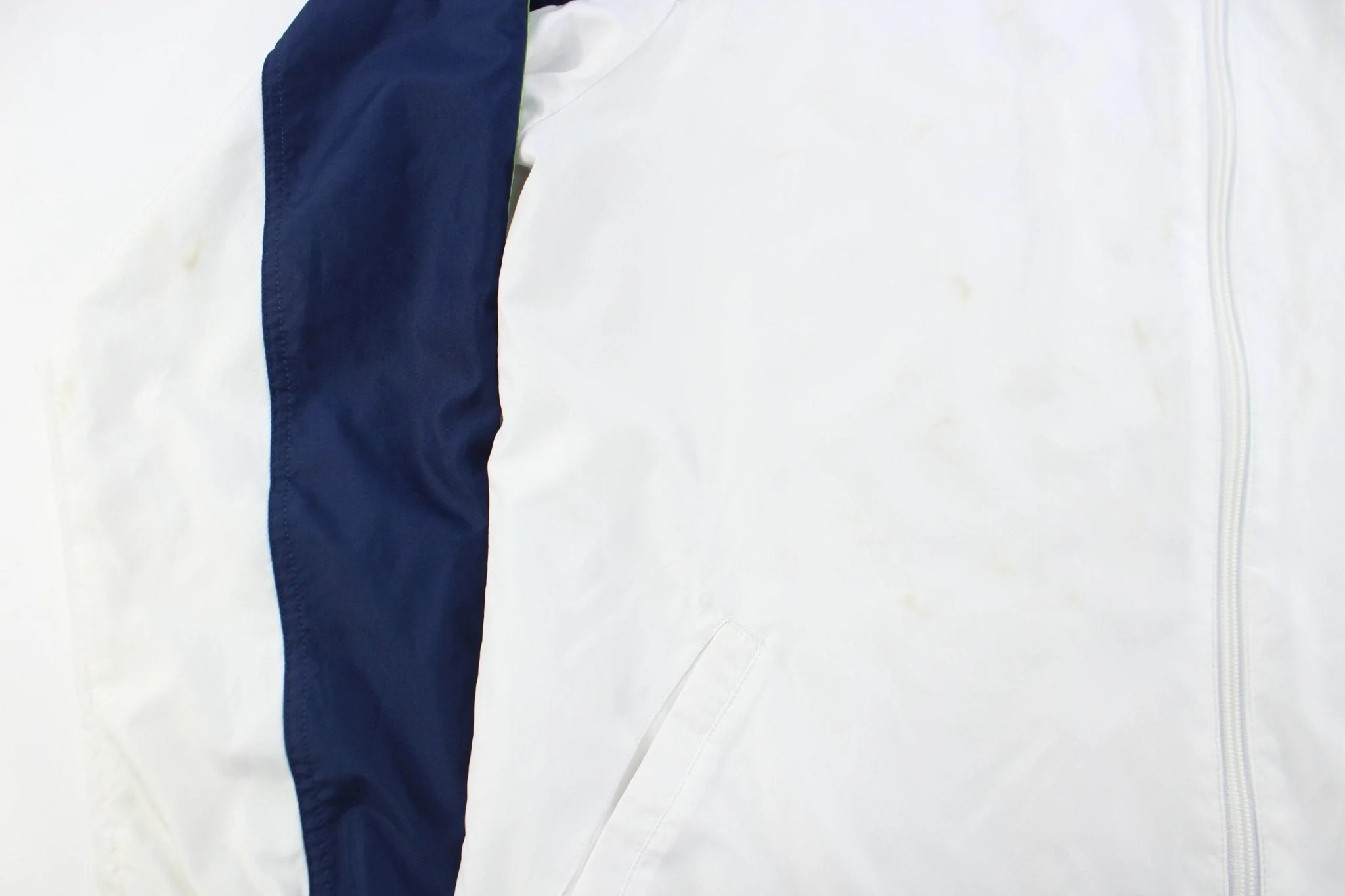 Adidas Embroidered Logo White, Navy Blue, & Green Striped Jacket - Image 3
