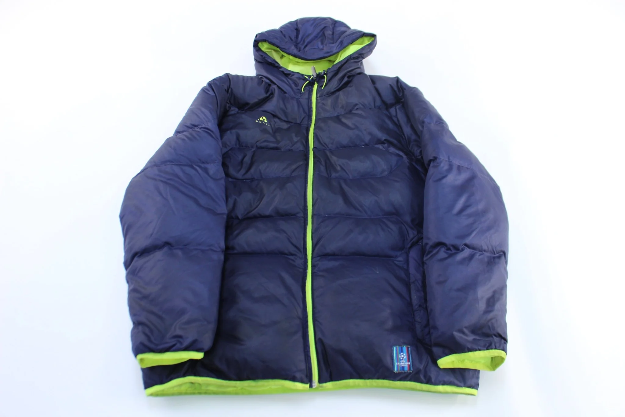 Adidas Logo Navy Blue & Neon UEFA Soccer Puffer Jacket
