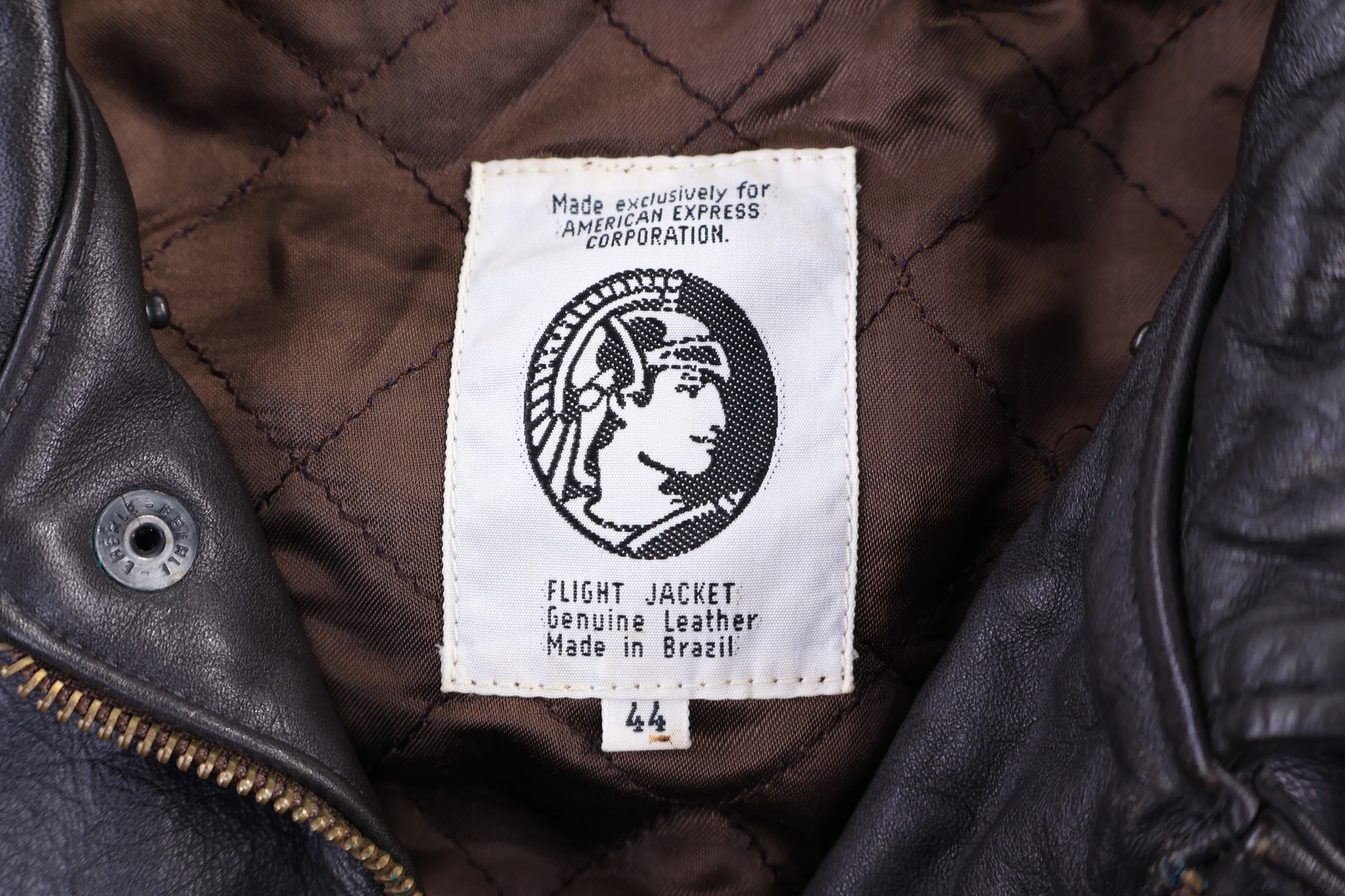American Express Brown Full Zip Leather Jacket - Image 3