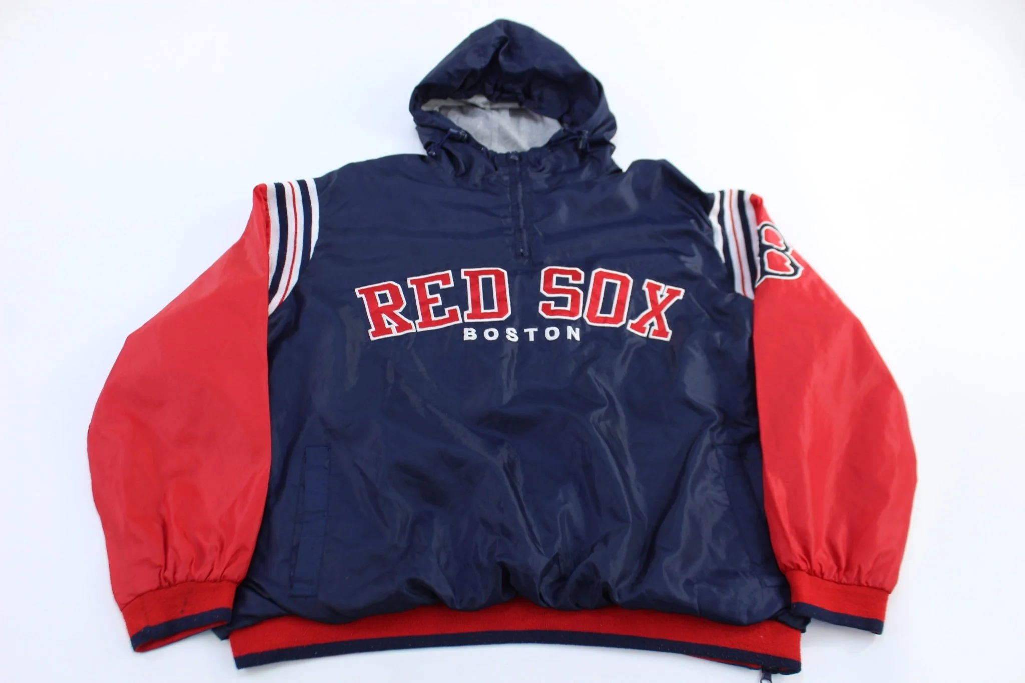Boston Red Box Baseball Quarter Zip Hooded Windbreaker
