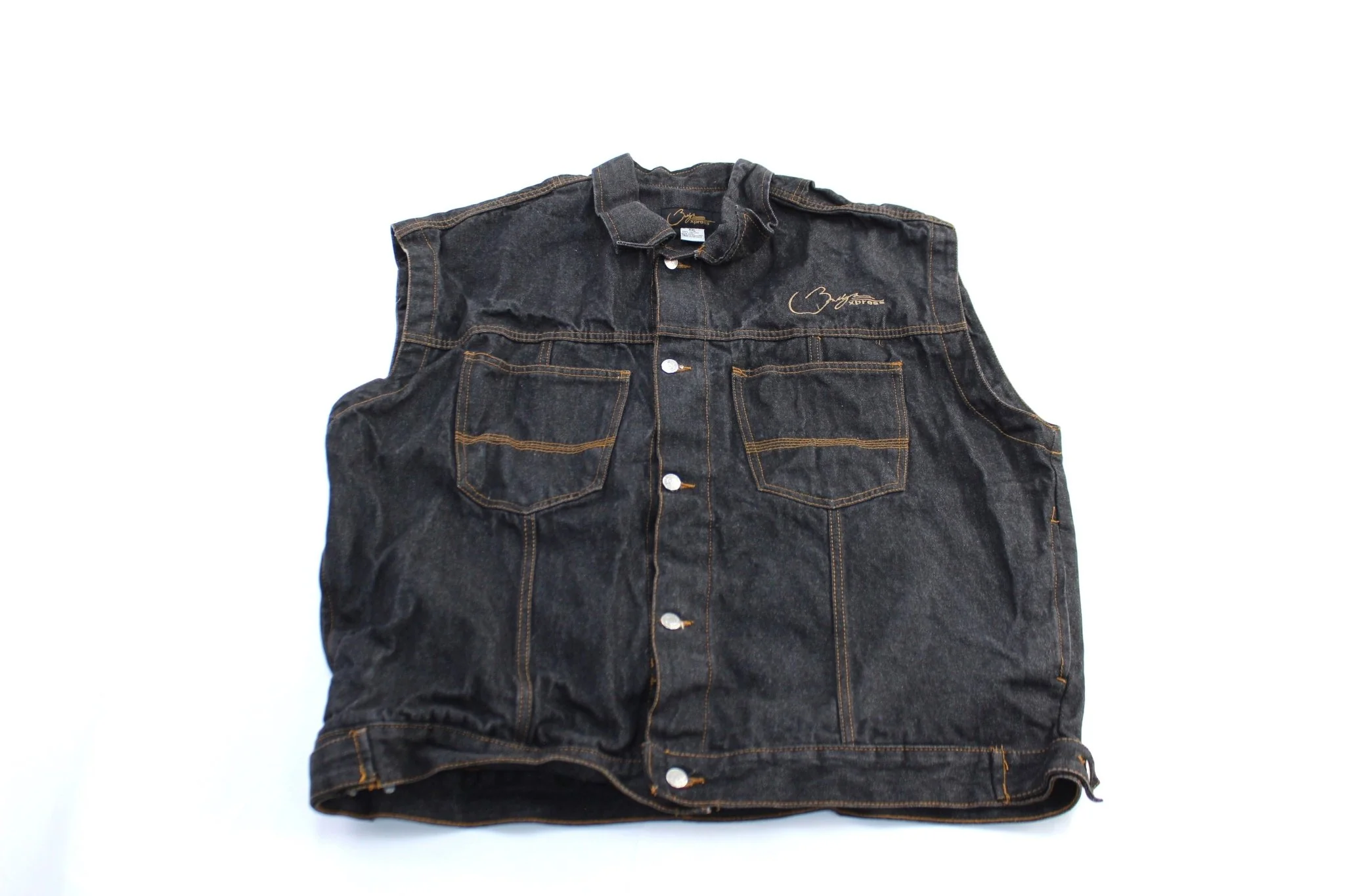 Brooklyn Xpress Embroidered Black Wash Denim Vest