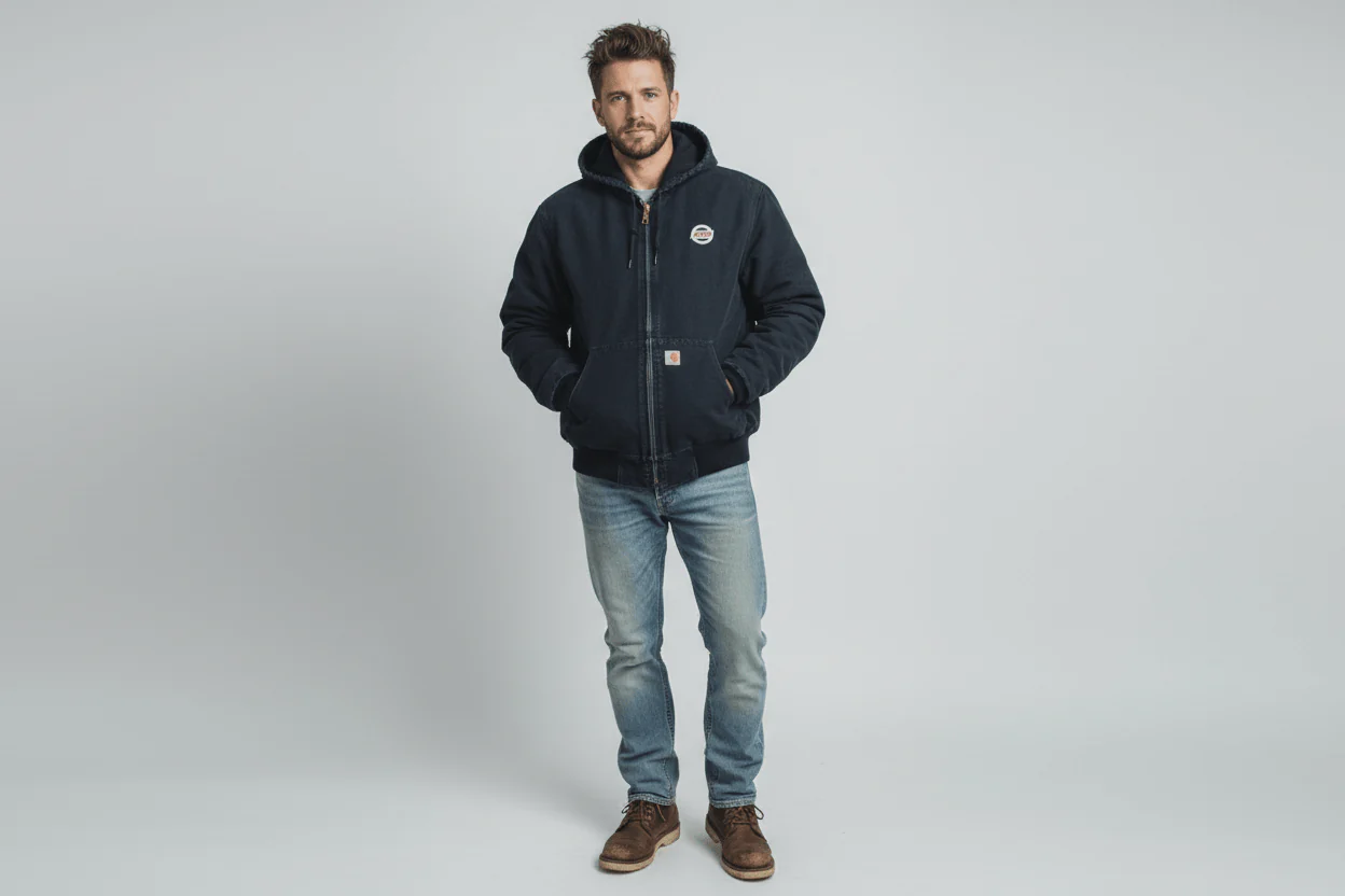 Carhartt Logo Patch Black Full Zip Hooded Jacket