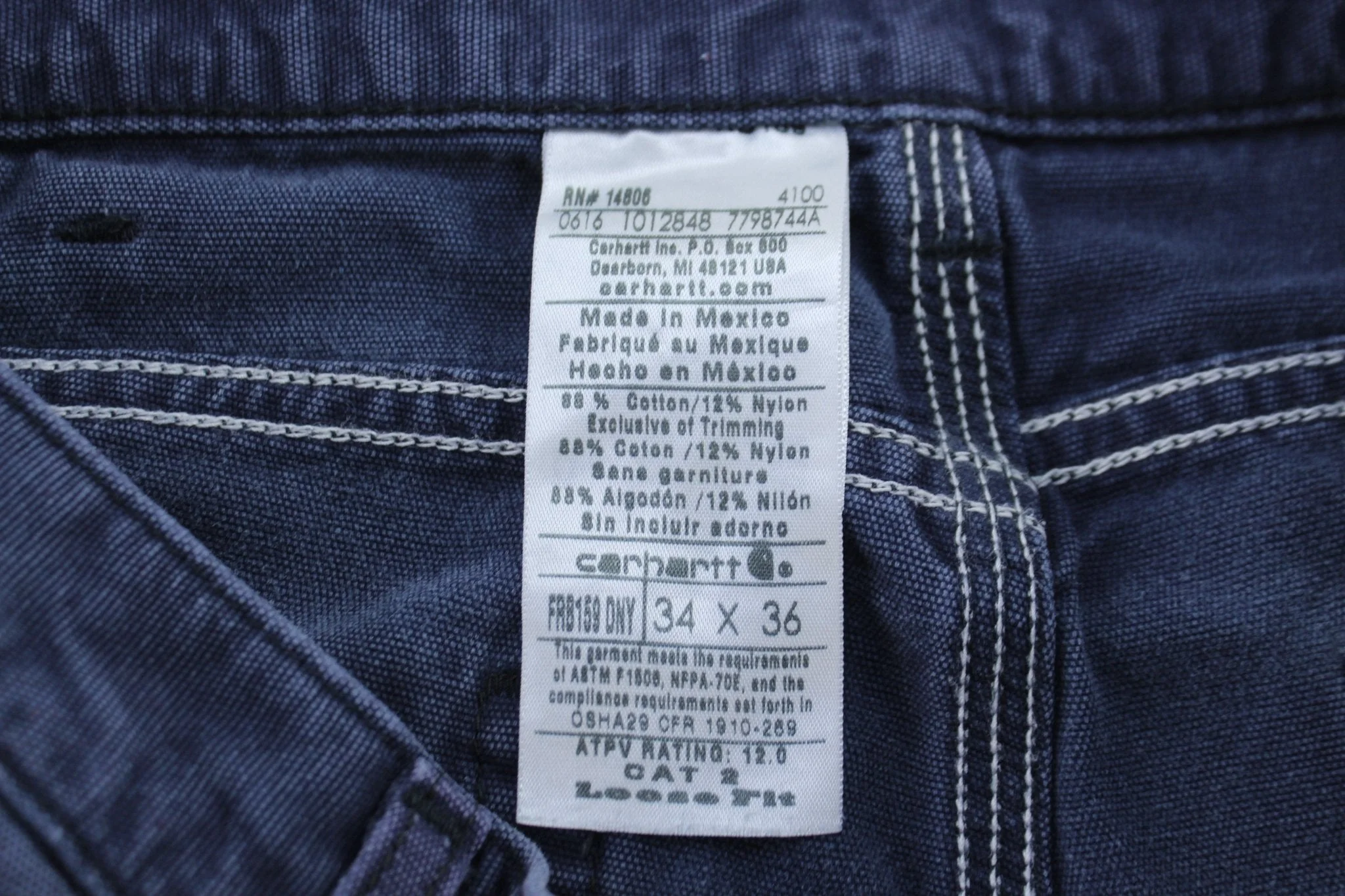 Carhartt Logo Patch Blue Flame Resistant Loose Fit Pants - Image 3