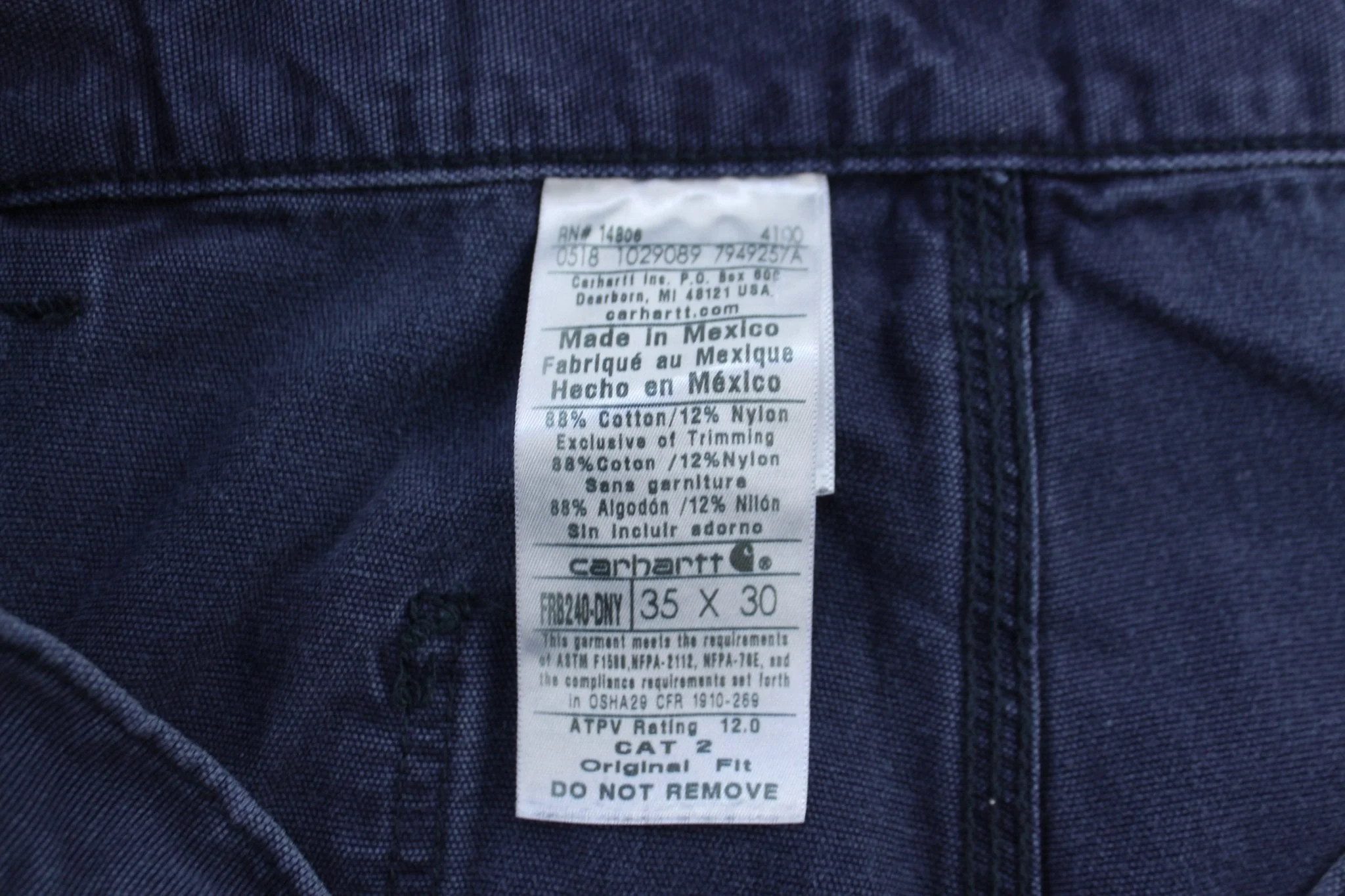 Carhartt Logo Patch Flame Resistant Blue Pants - Image 3