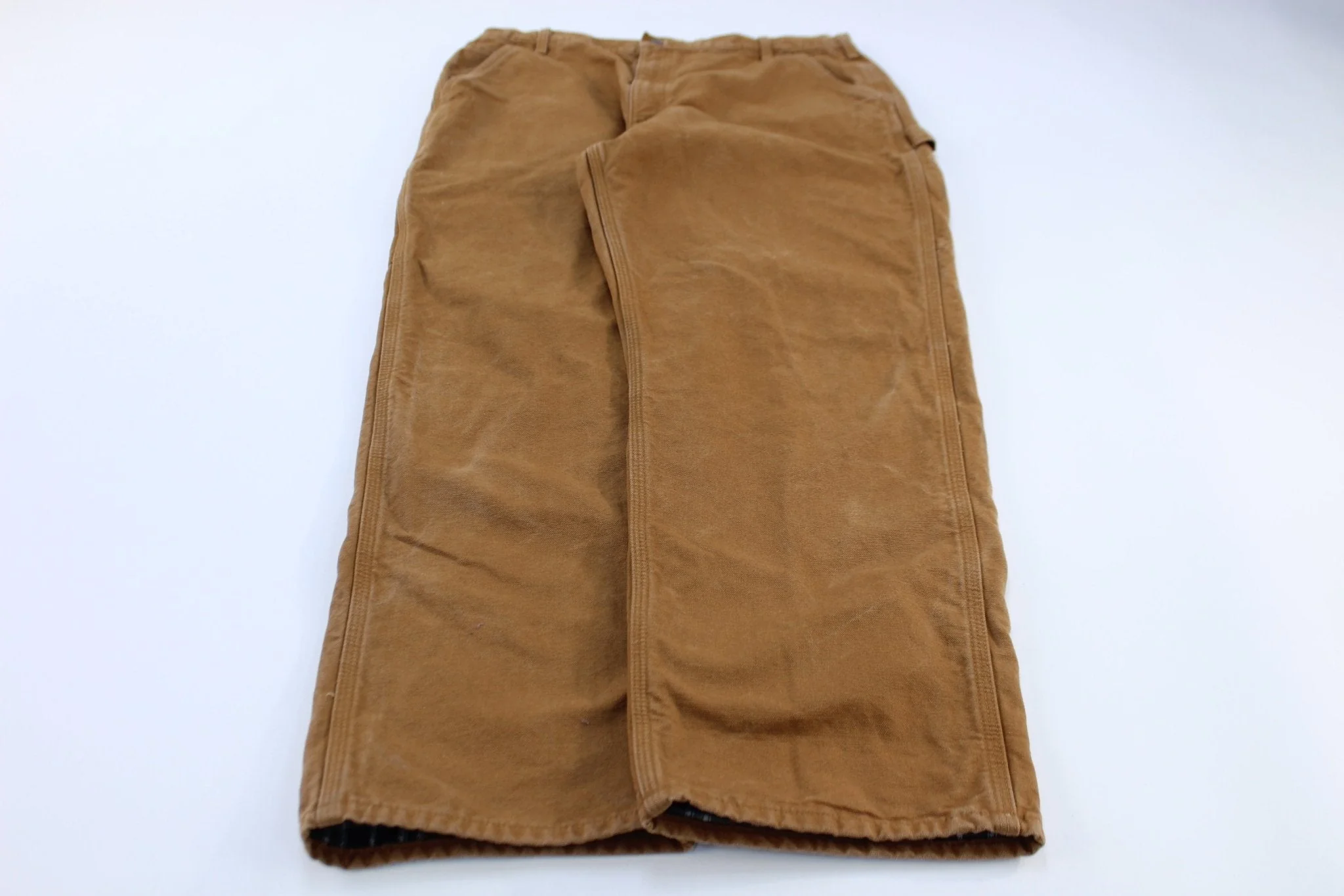 Carhartt Logo Patch Flannel Lined Tan Pants - Image 2