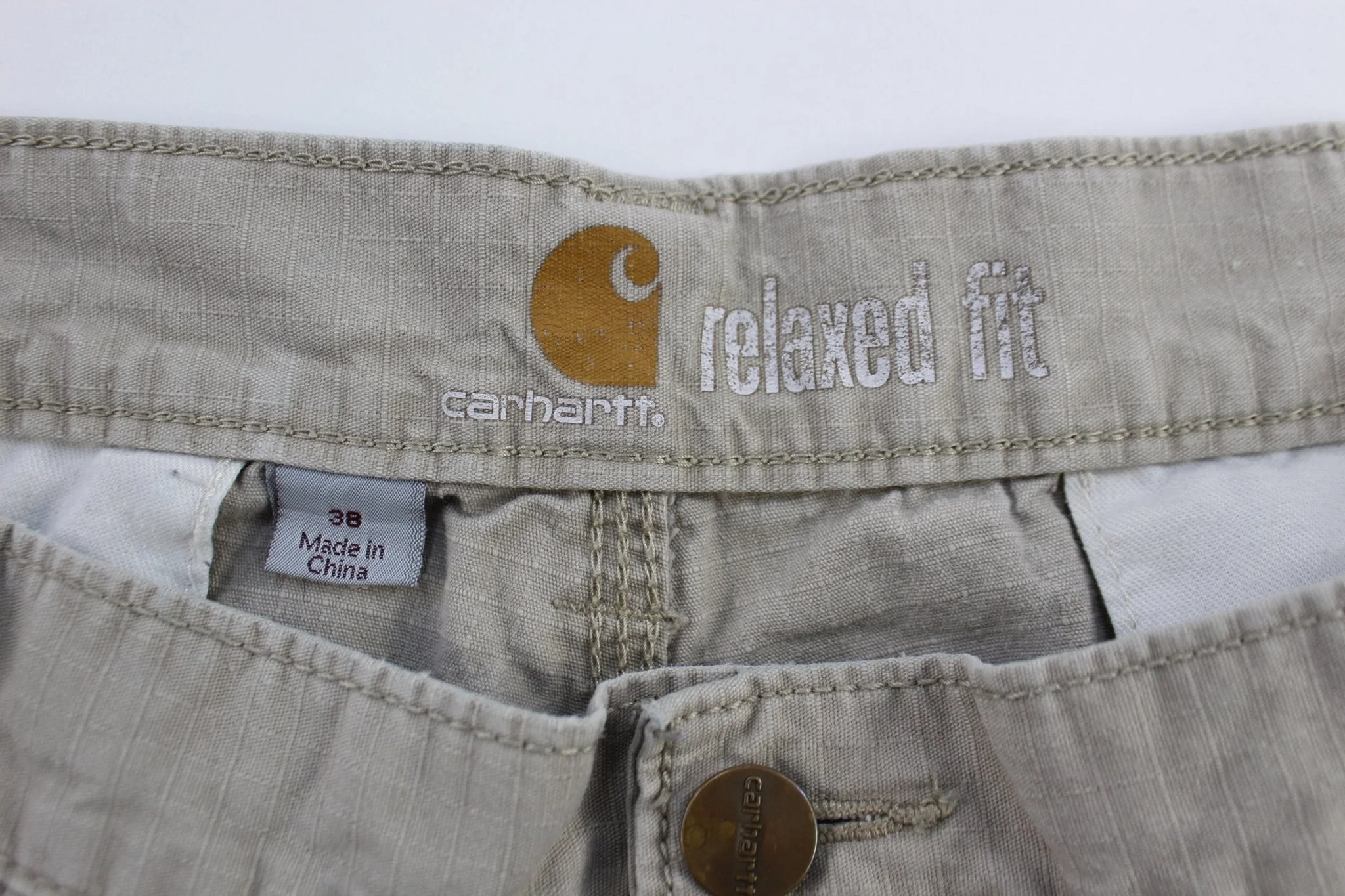 Carhartt Logo Patch Light Khaki Relaxed Fit Shorts - Image 4