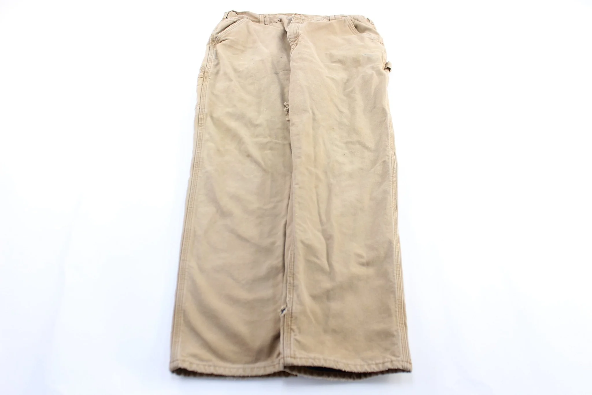 Carhartt Logo Patch Light Tan Plaid Lined Carpenter Pants