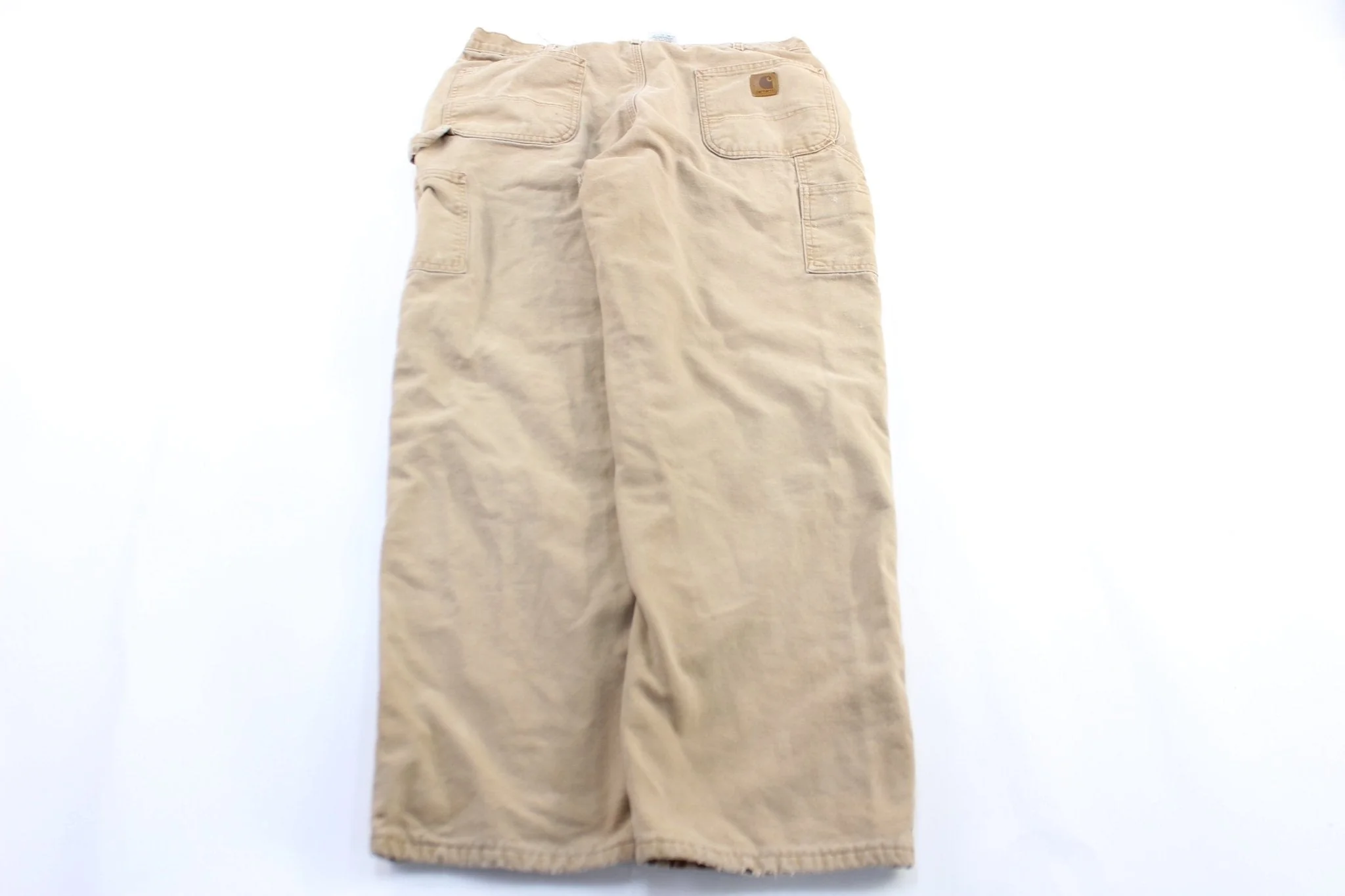 Carhartt Logo Patch Light Tan Plaid Lined Carpenter Pants - Image 2