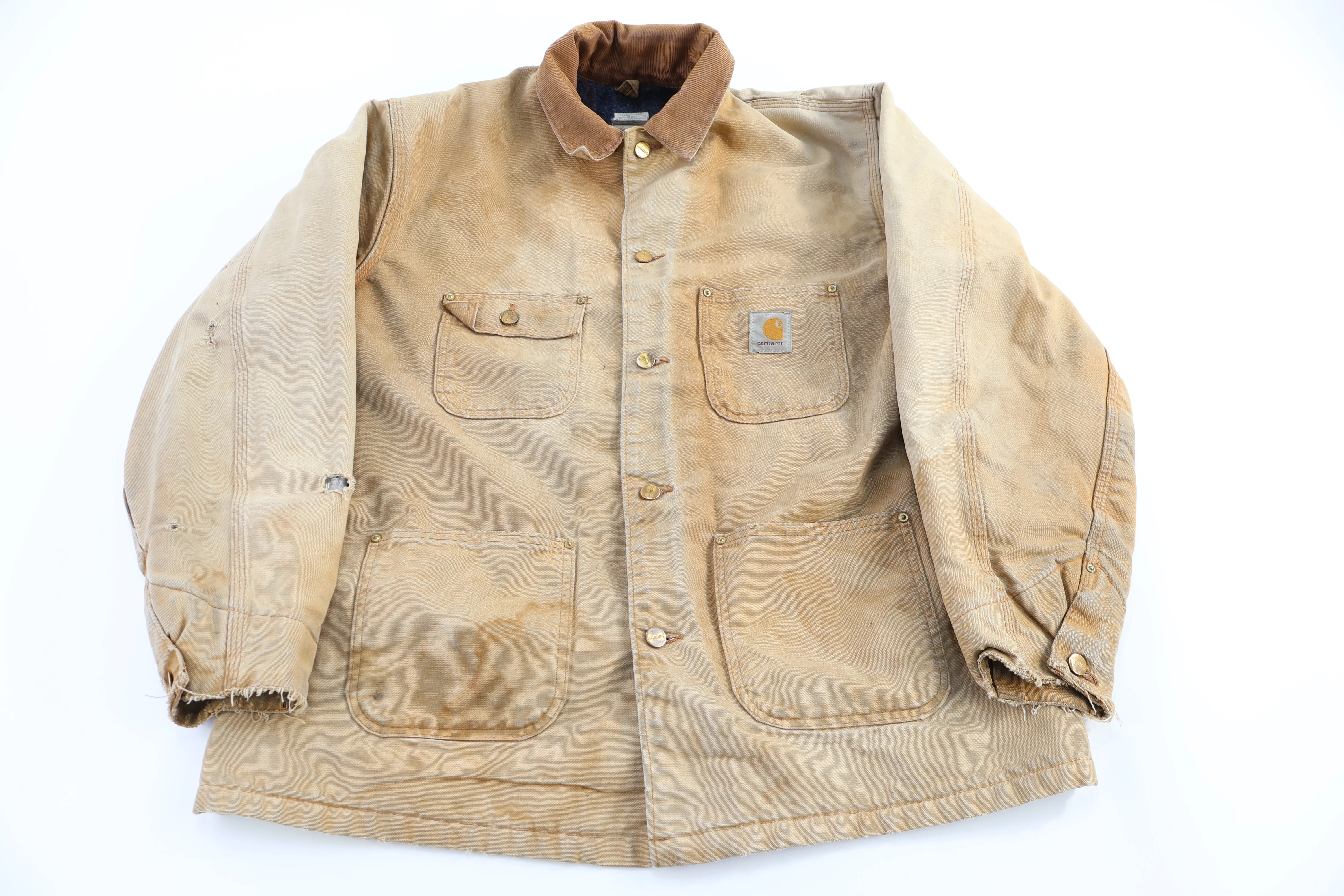Carhartt Logo Patch Tan Blanket Lined Chore Jacket