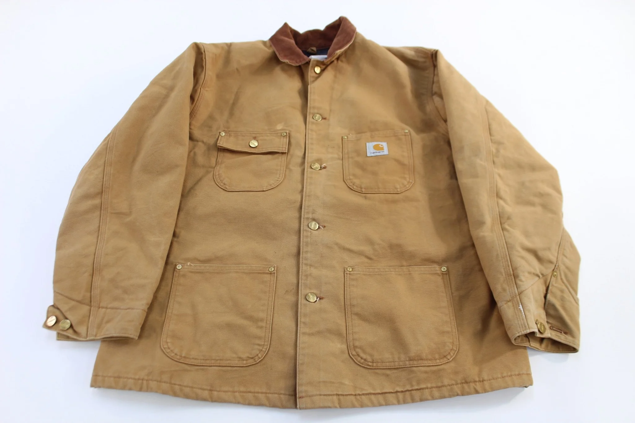 Carhartt Logo Patch Tan Blanket Lined Chore Jacket