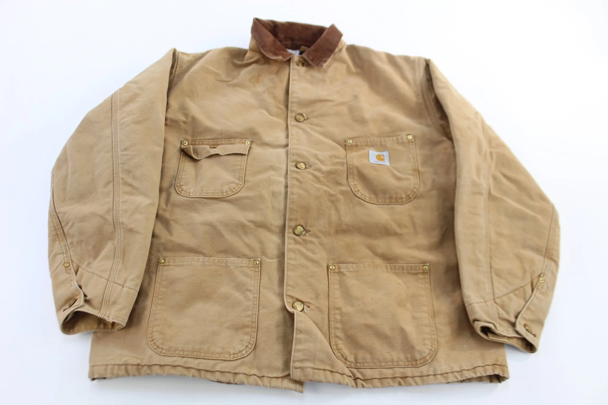 Carhartt Logo Patch Tan Blanket Lined Chore Jacket