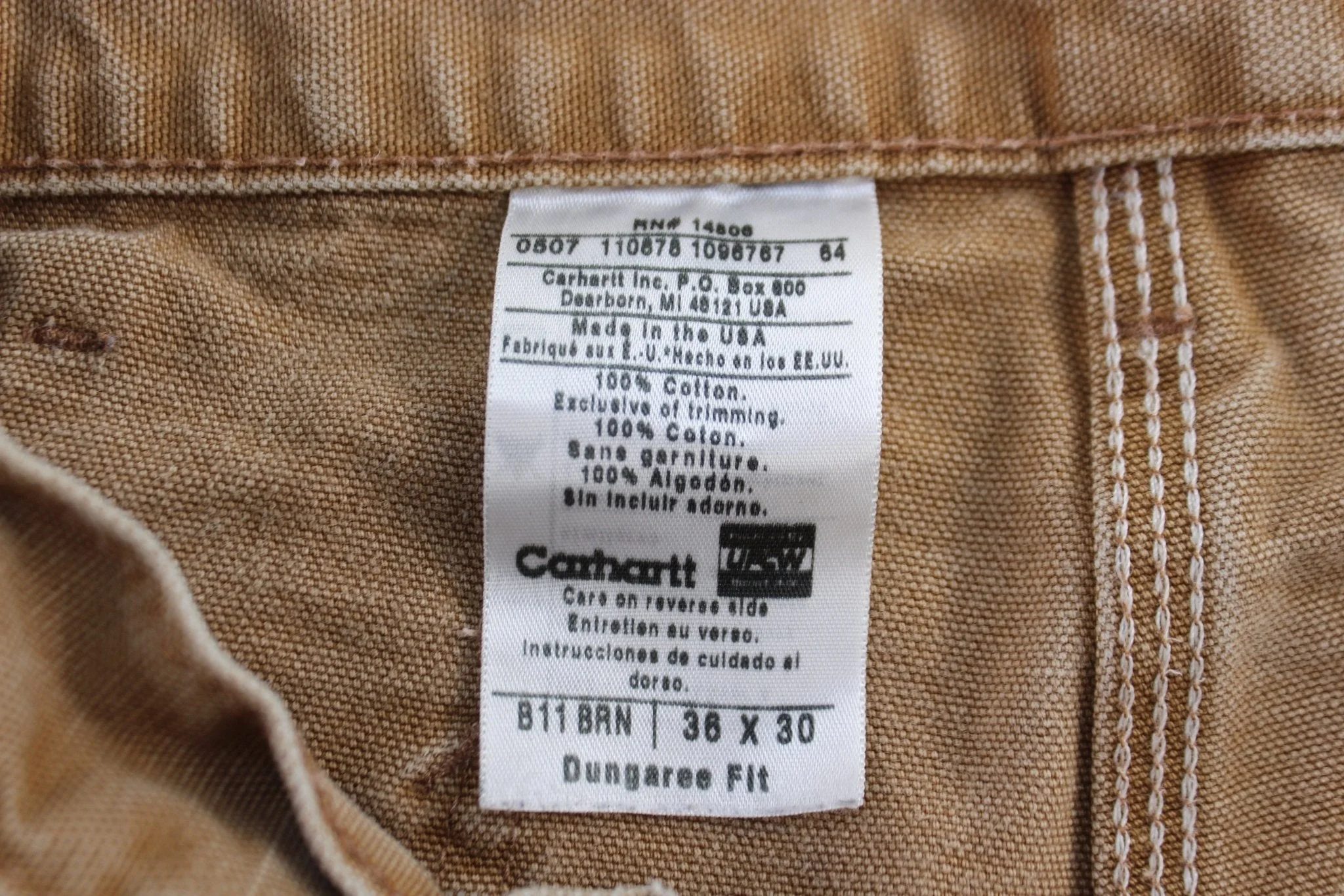 Carhartt Logo Patch Tan Dunagree Fit Pants - Image 3