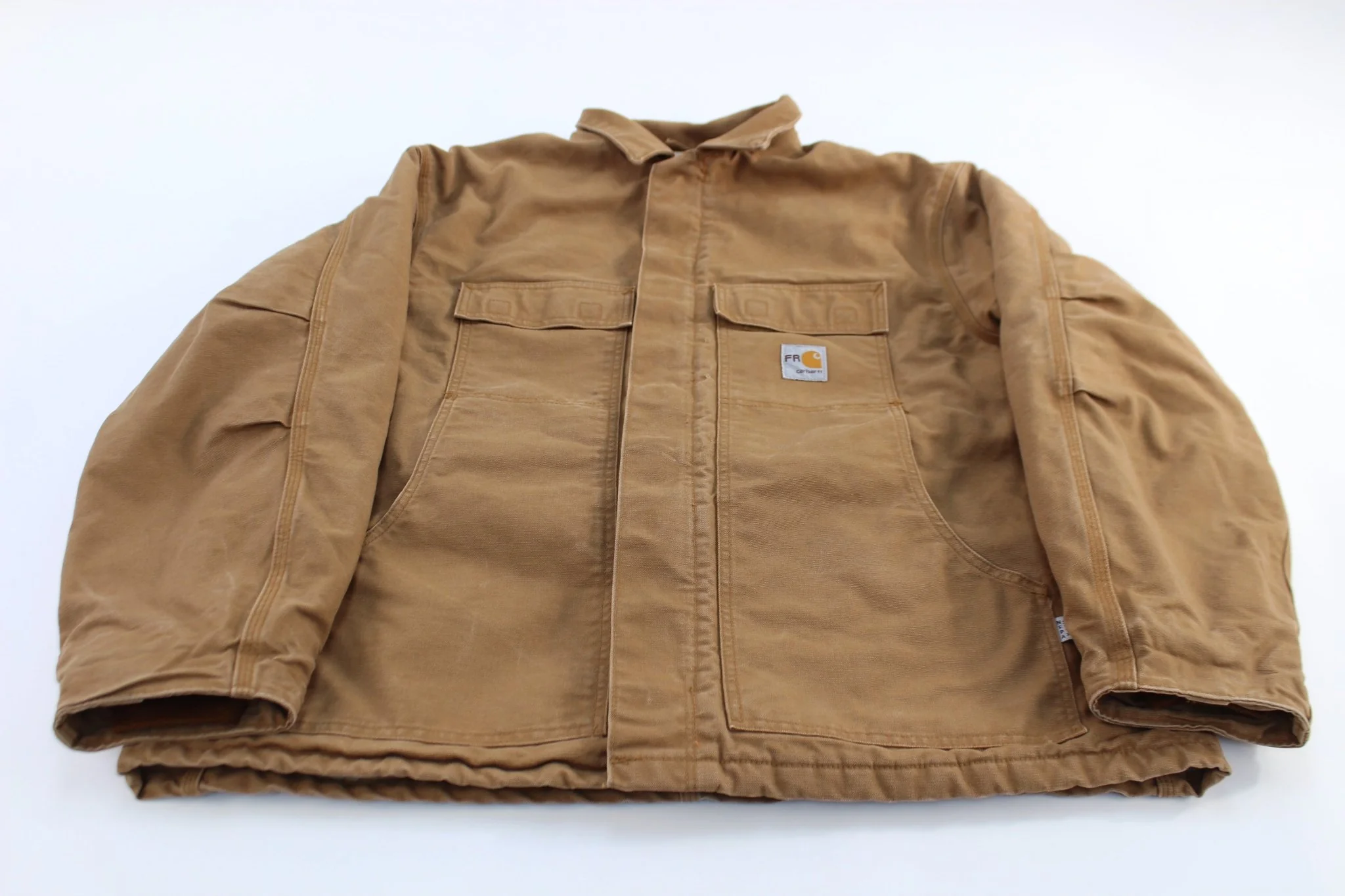 Carhartt Logo Patch Tan Flame Resistant Traditional Zip Up Jacket