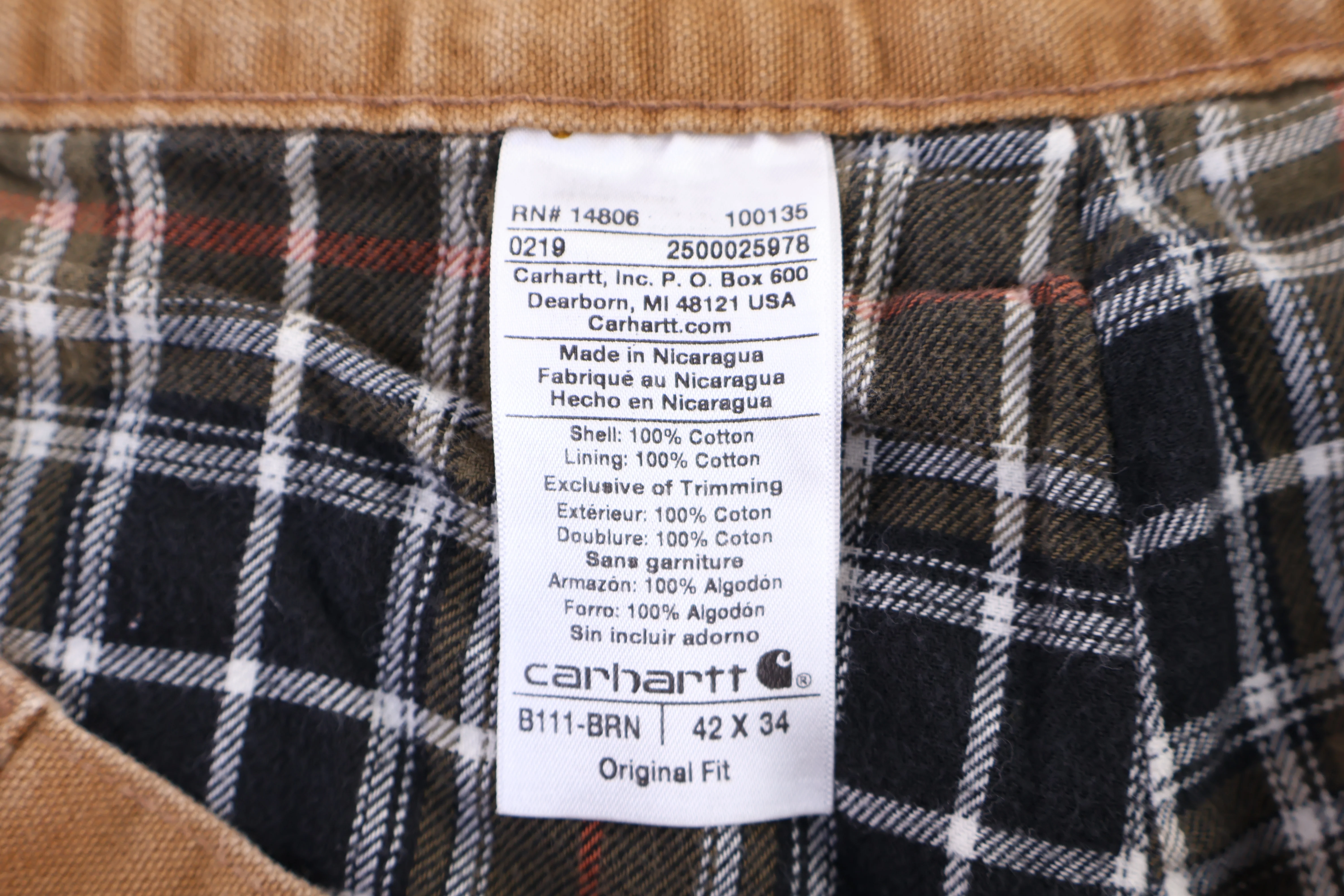 Carhartt Logo Patch Tan Lined Pants - Image 3
