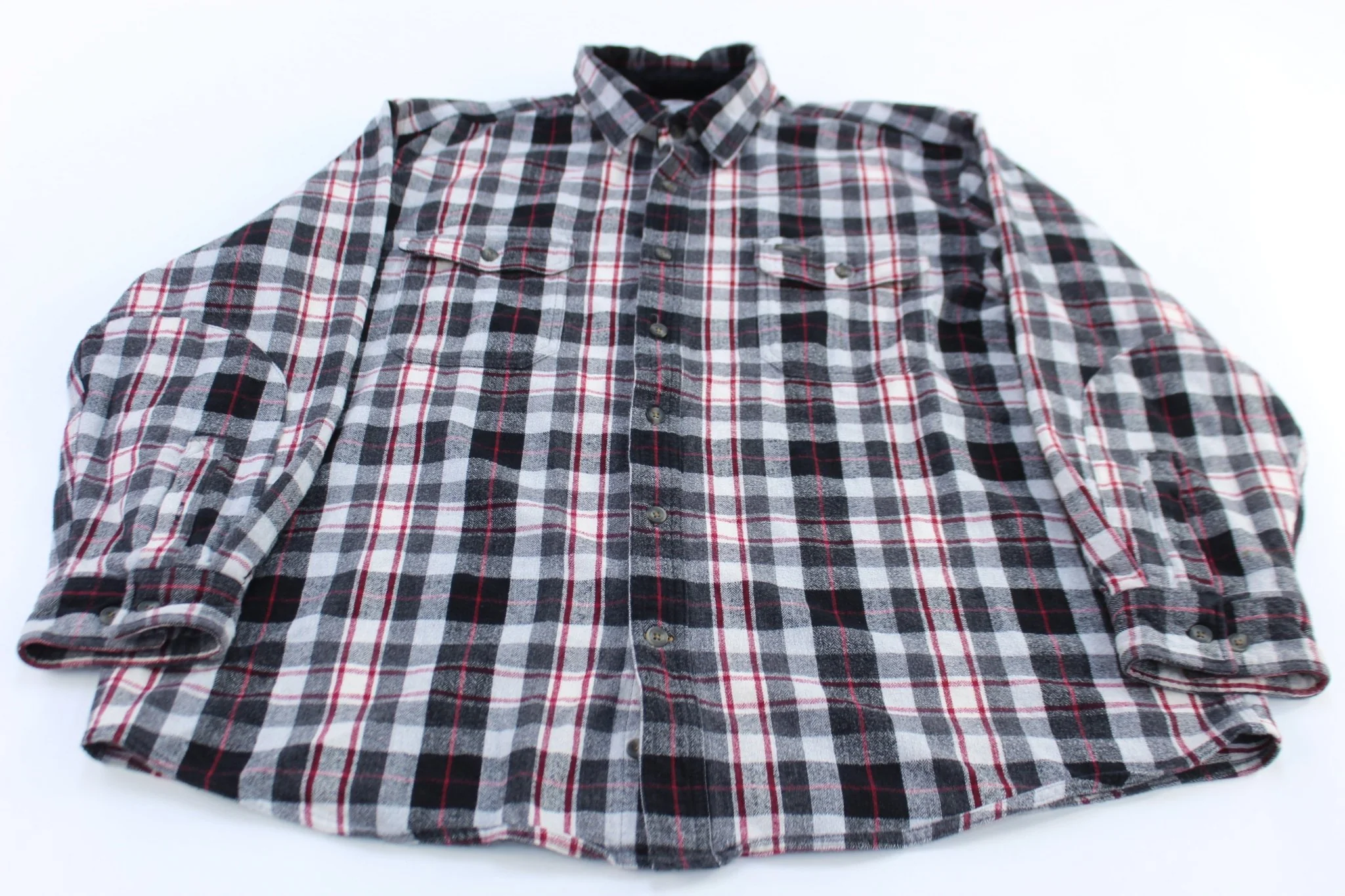 Carhartt Red, Black, & White Plaid LS Button Up