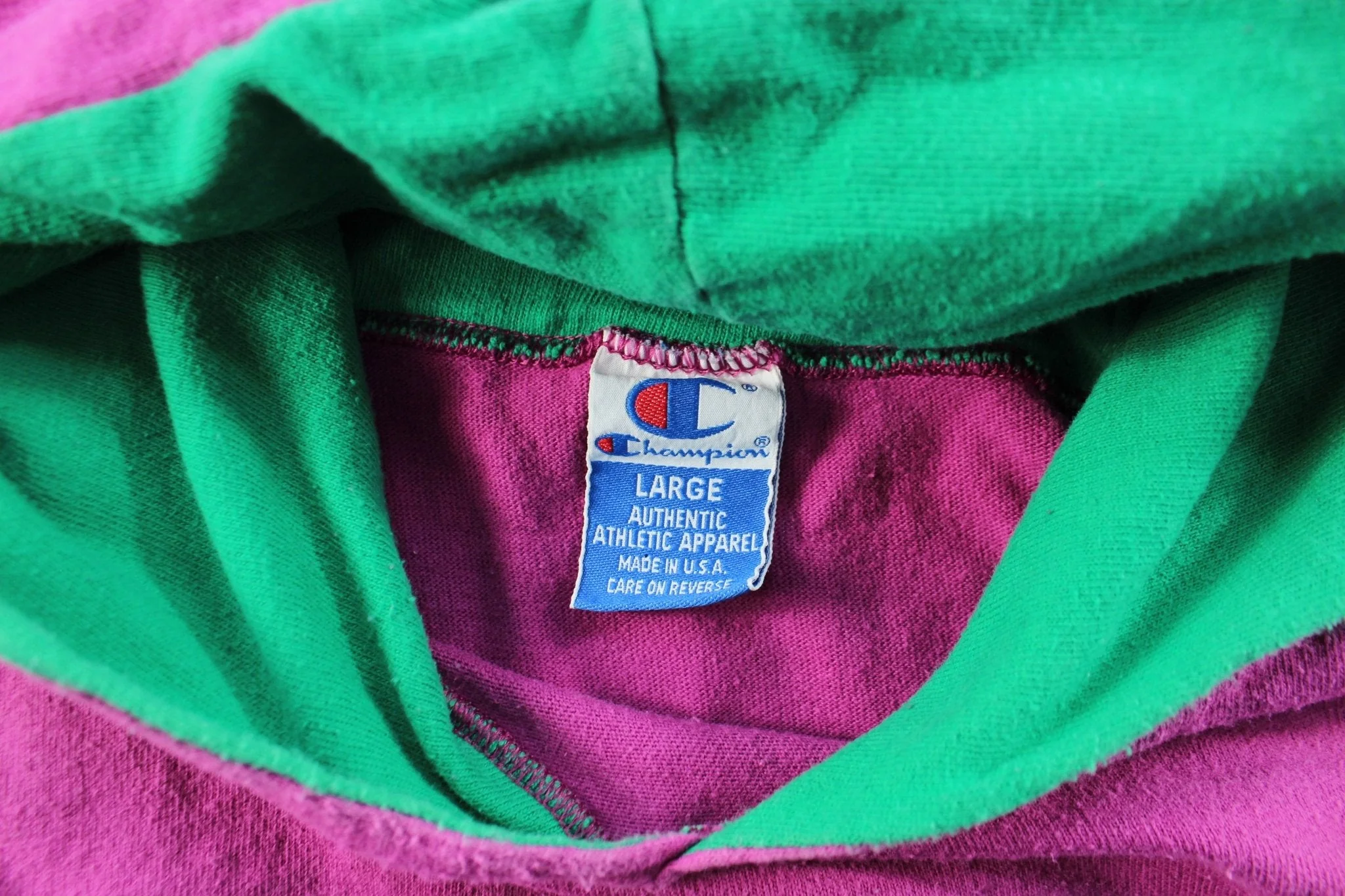 Champion Embroidered Logo Pink & Green Pullover Hoodie - Image 3