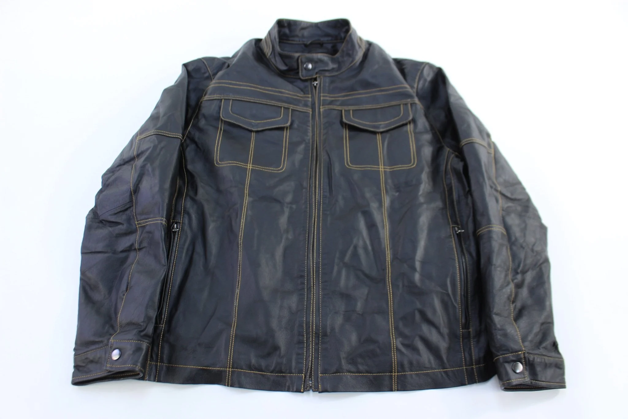 Cruzer Black & Yellow Full Zip Leather Jacket