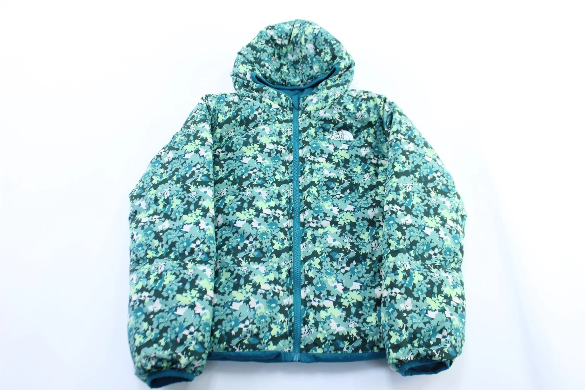 Girls The North Face Teal & Floral Reversible Puffer Jacket