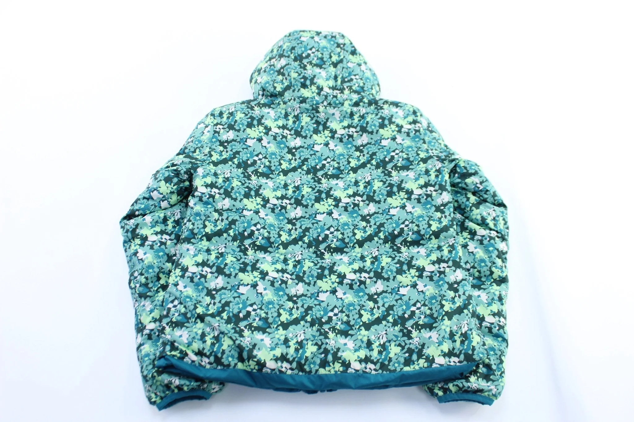 Girls The North Face Teal & Floral Reversible Puffer Jacket - Image 2