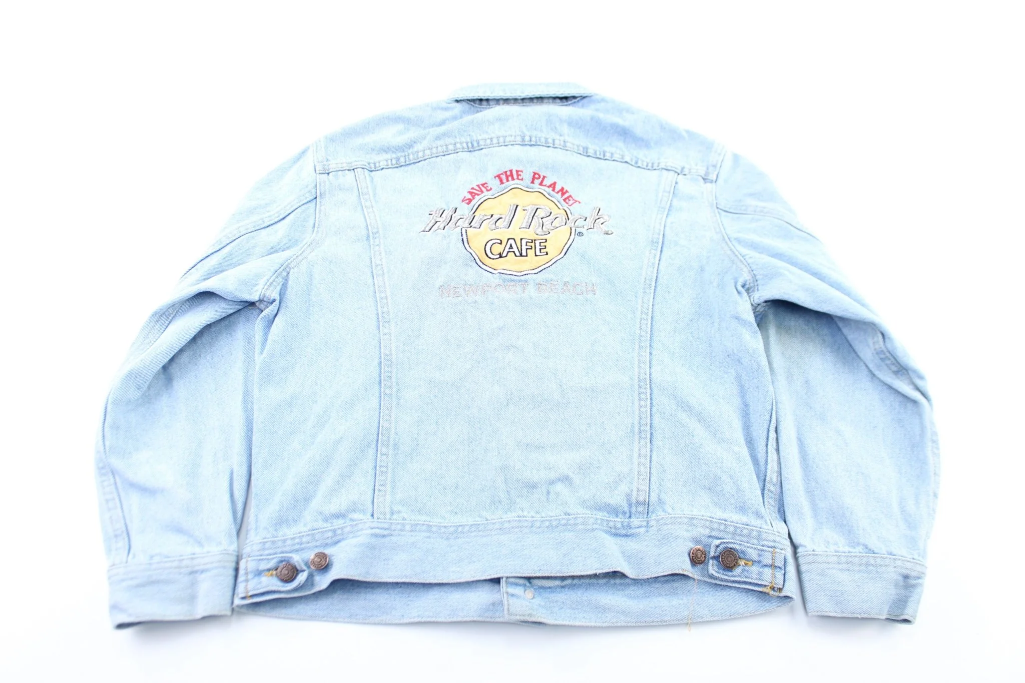 Hard Rock Cafe Embroidered Newport Beach Light Wash Denim Jacket