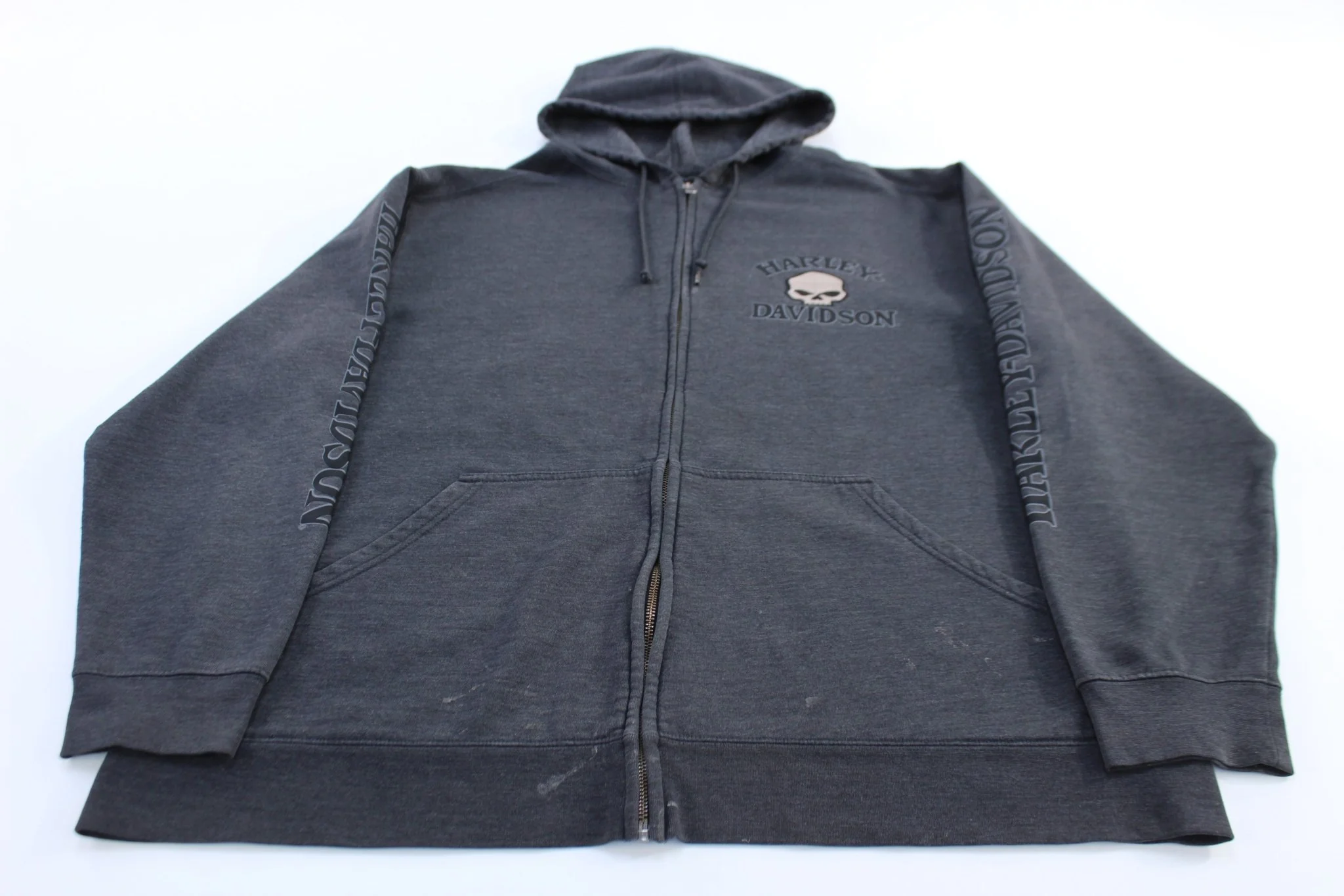 Harley Davidson Motorcycles Embroidered Skull Full Zip Hoodie