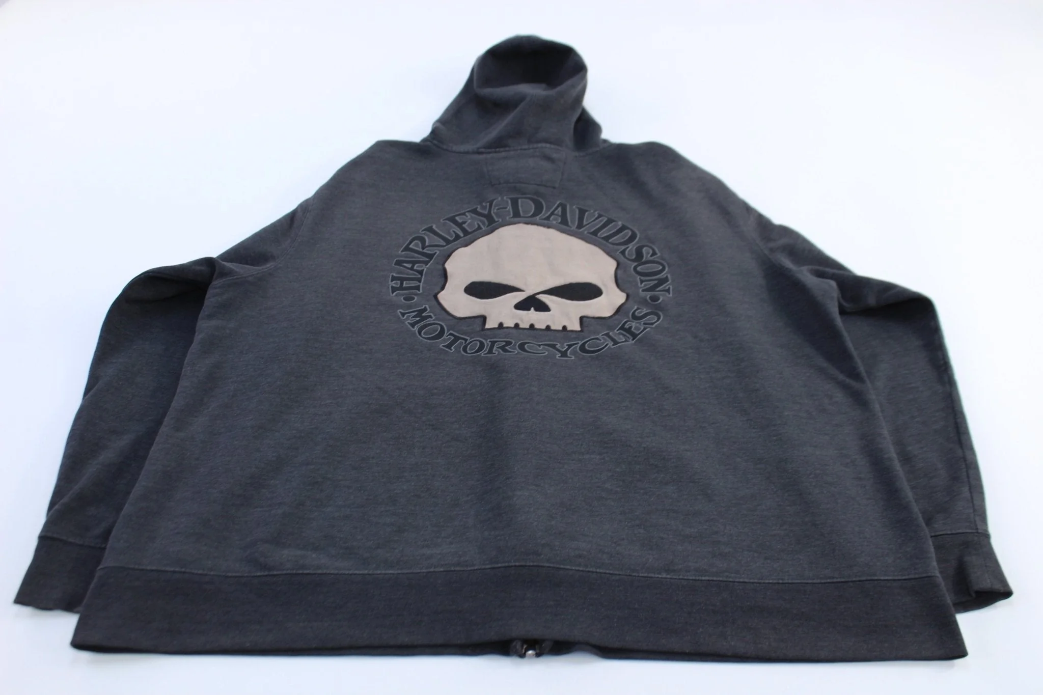 Harley Davidson Motorcycles Embroidered Skull Full Zip Hoodie - Image 2