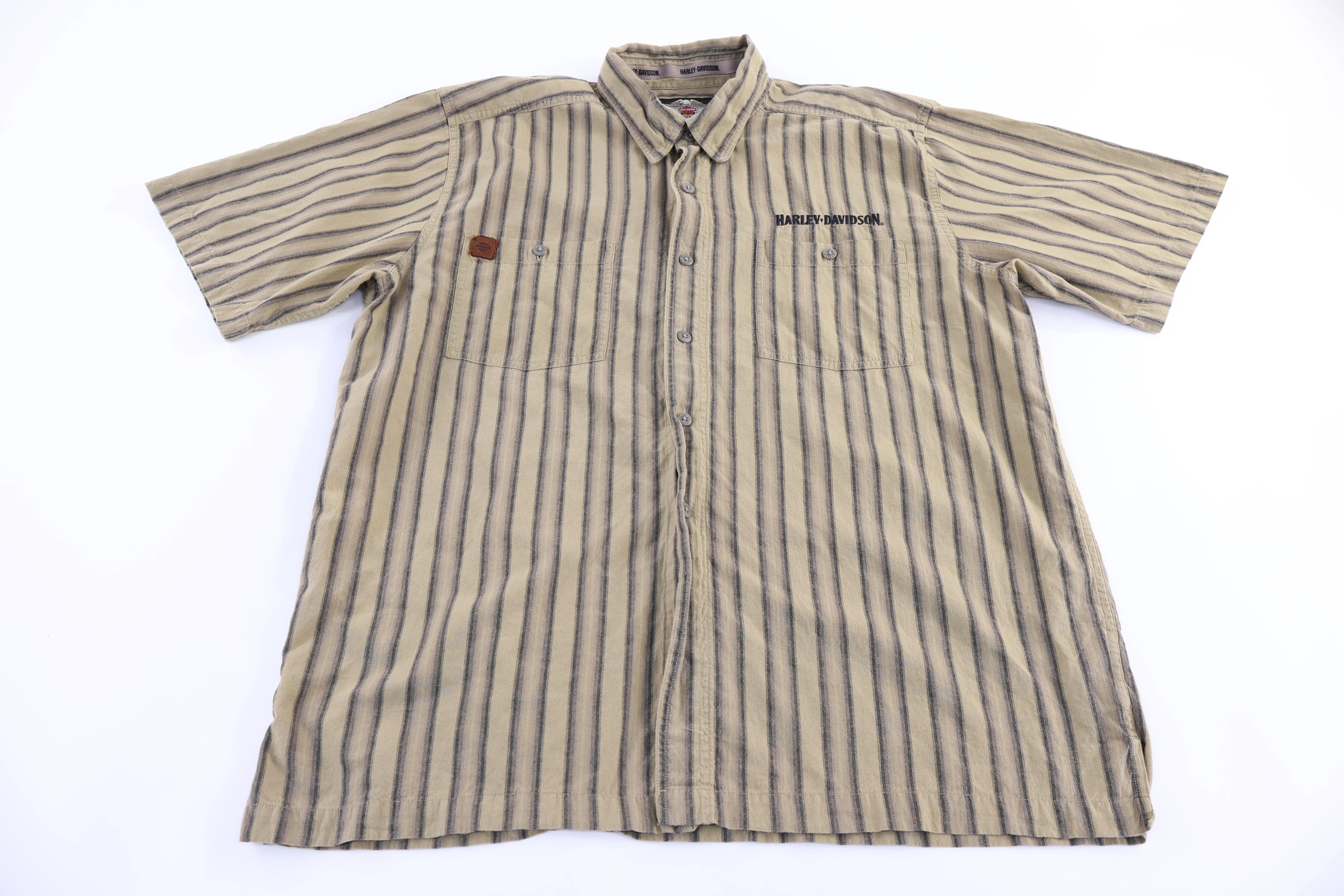Harley Davidson Motorcycles Green & Grey Button Down