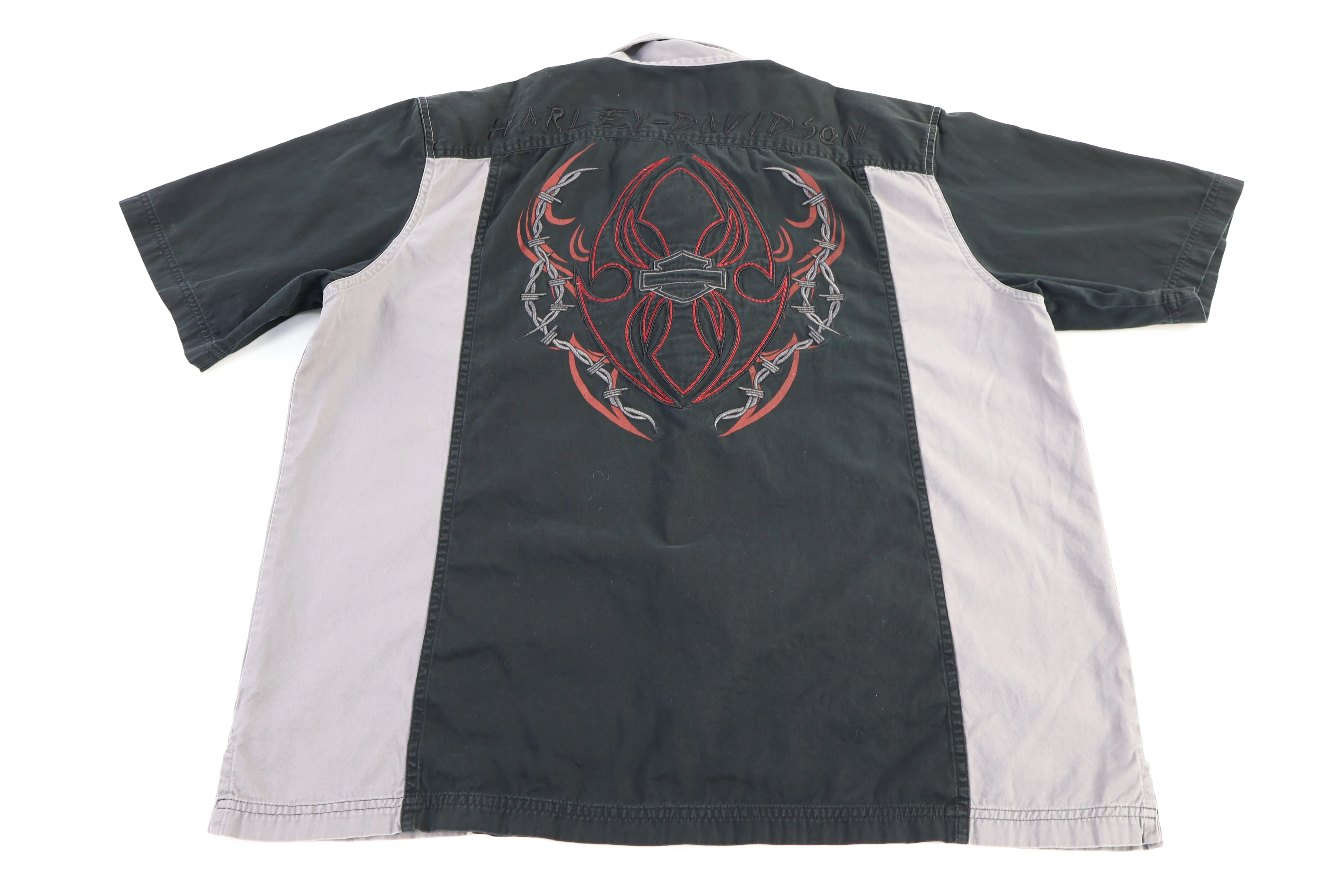 Harley Davidson Motorcycles Grey & Black Button Down - Image 2