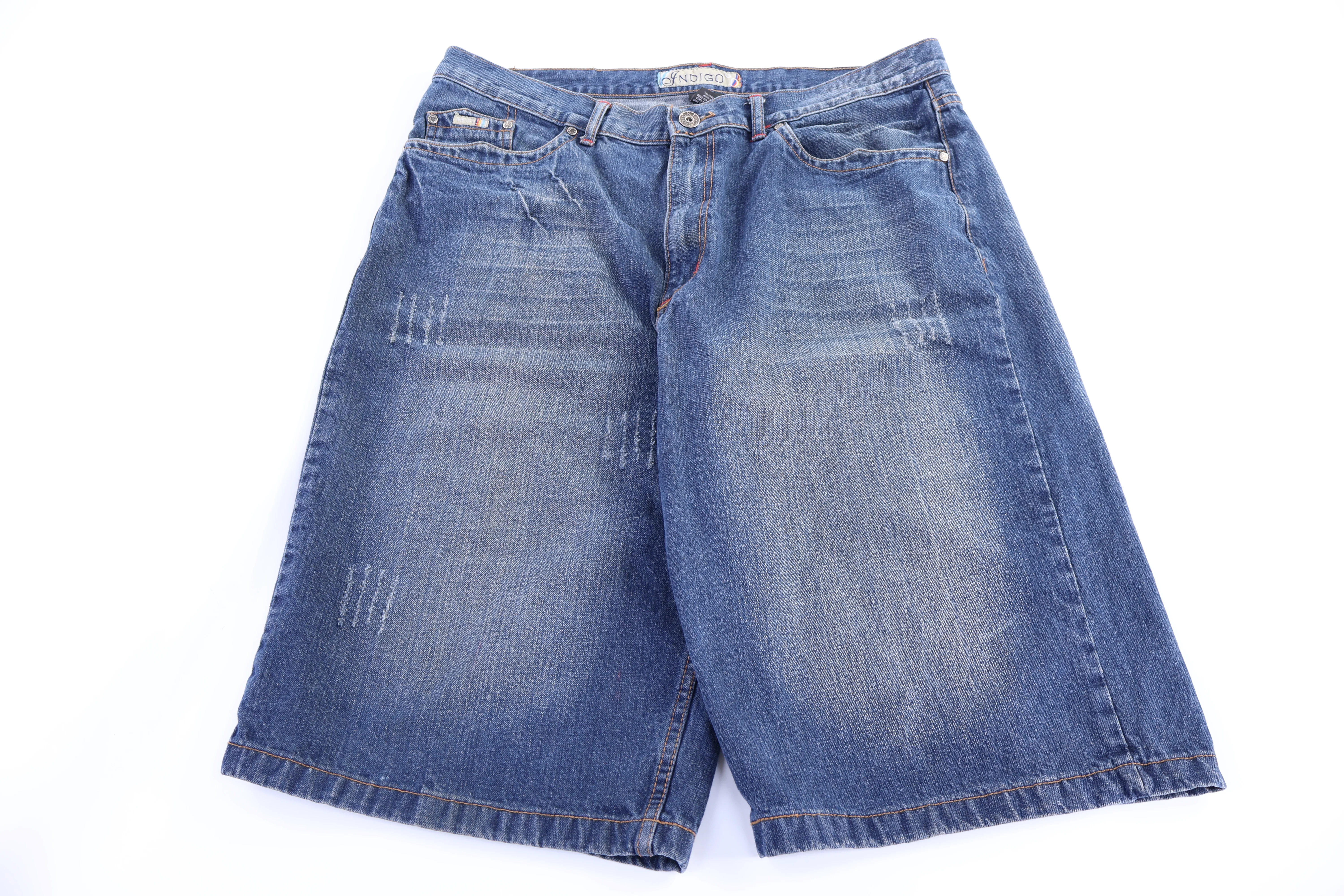 Indigo Medium Wash Baggy Denim Shorts - Image 2
