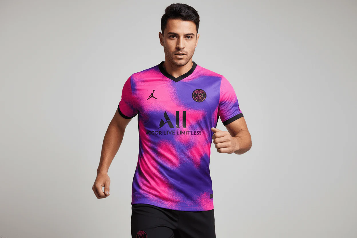 Jordan Embroidered Logo Paris Saint-German Pink & Purple Soccer Jersey - Image 2
