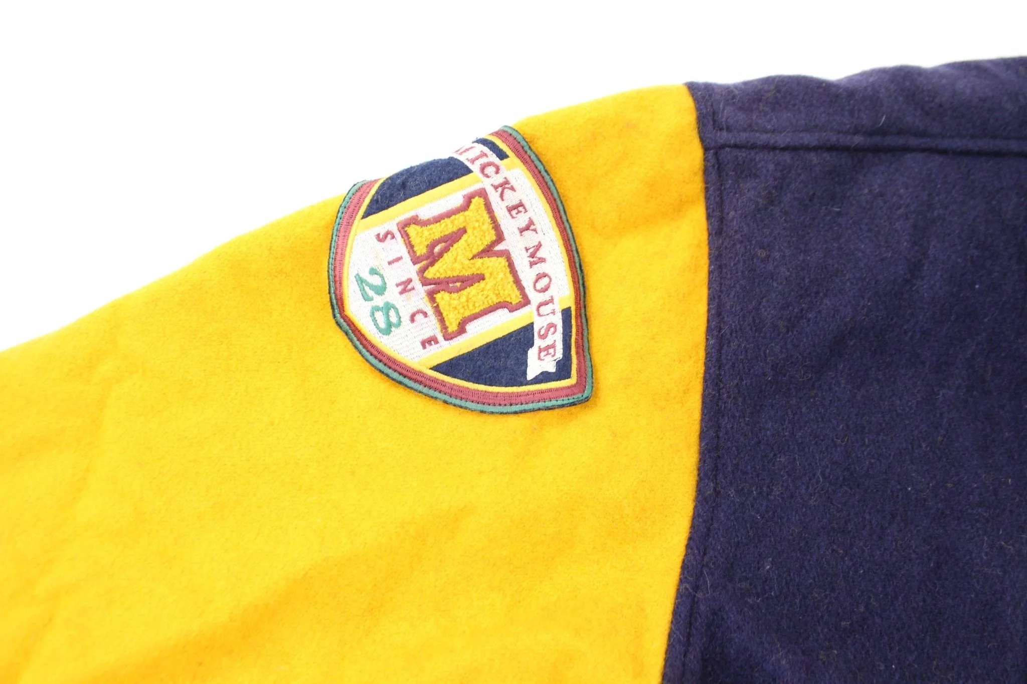 Mickey Mouse Embroidered Navy Blue & Yellow Varsity Jacket - Image 3