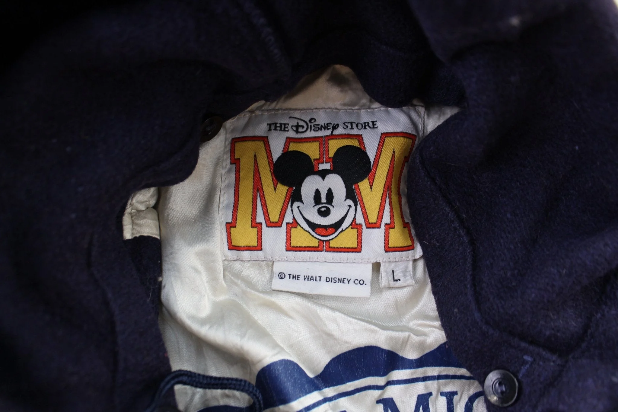 Mickey Mouse Embroidered Navy Blue & Yellow Varsity Jacket - Image 4