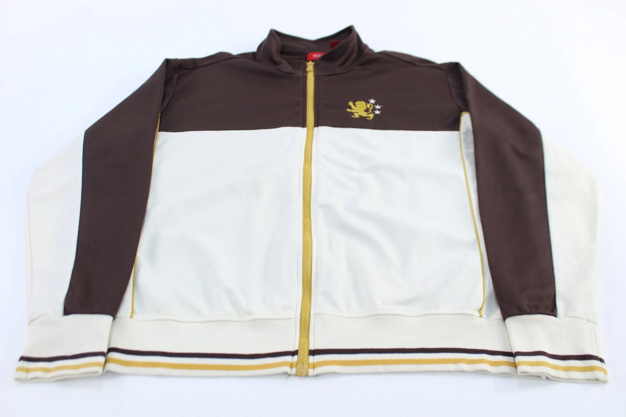Mossimo Embroidered Logo Brown, Cream, & Yellow Track Jacket