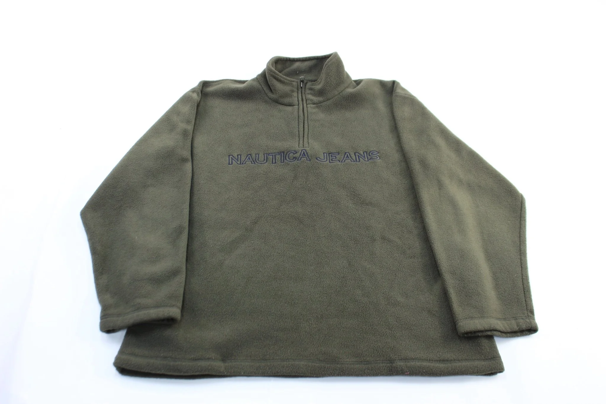 Nautica Jeans Embroidered Green Fleece Half Zip Pullover