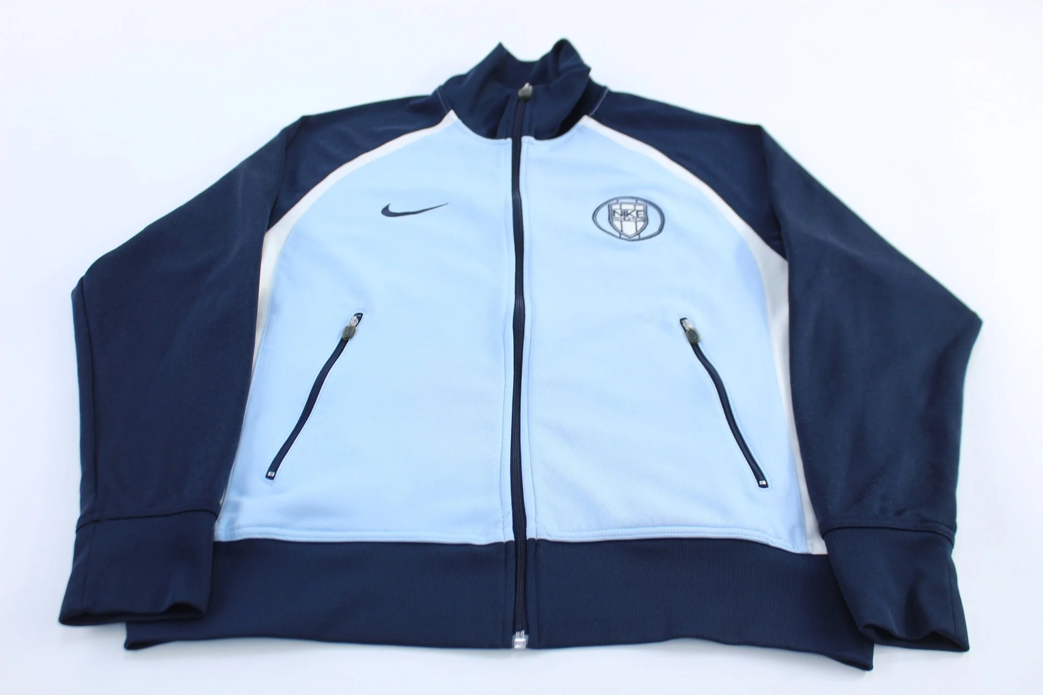 Nike Athletics Embroidered Logo Blue & White Striped Track Jacket