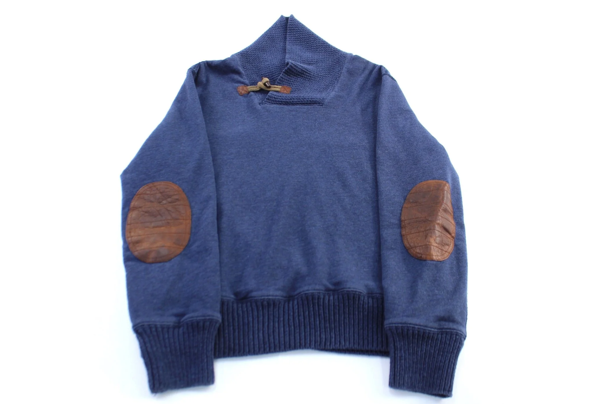 Polo by Ralph Lauren Blue Leather Elbow Patch Pullover Sweater