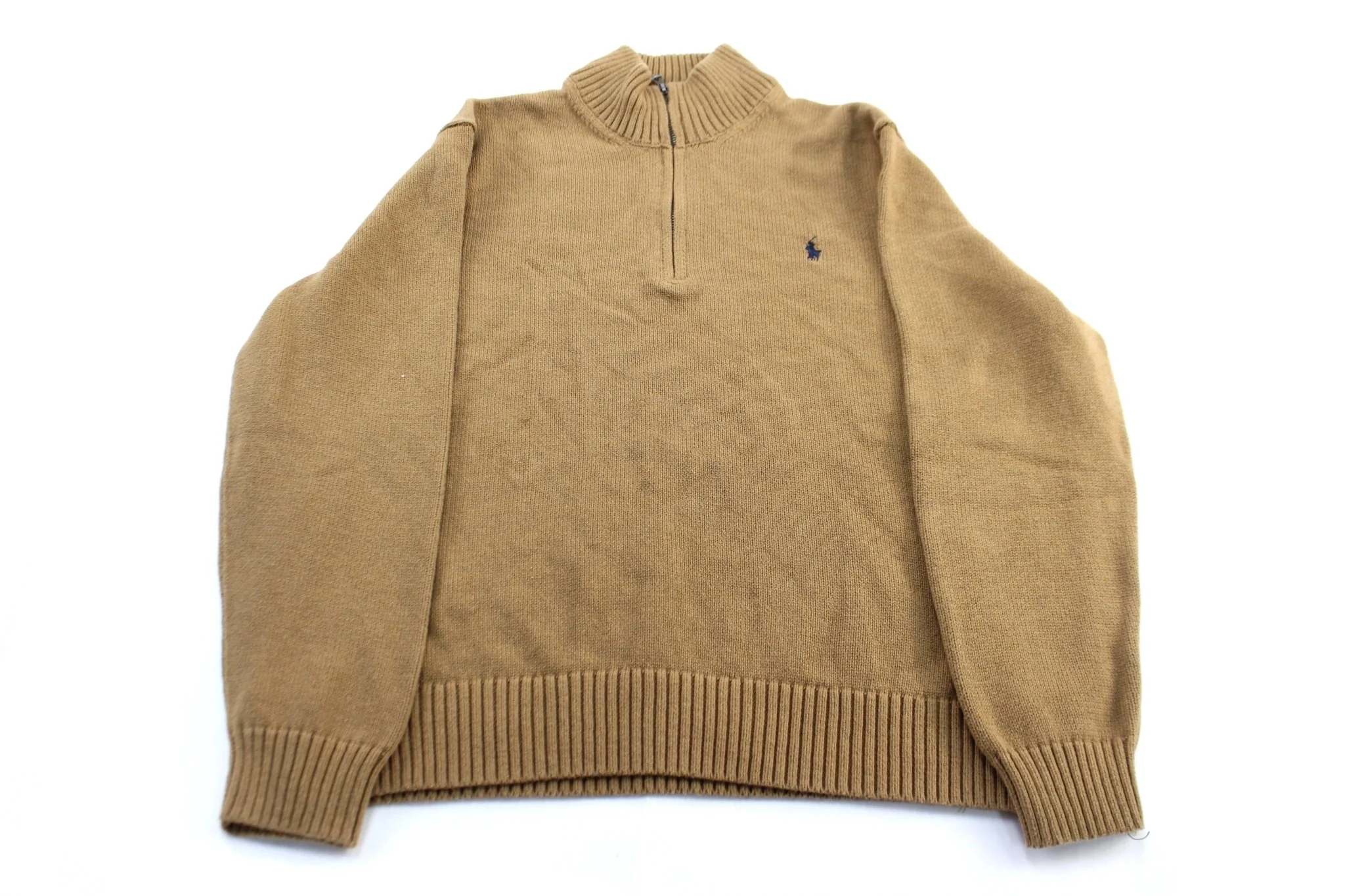 Polo by Ralph Lauren Embroidered Logo Tan Zip Up Sweater
