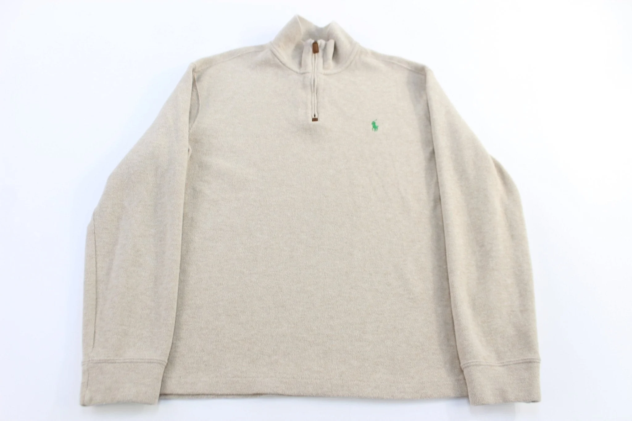 Polo Ralph Lauren Embroidered Logo Beige Quarter Zip Sweater - Image 2