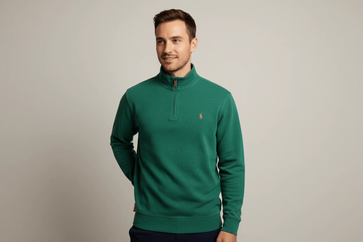 Polo Ralph Lauren Embroidered Logo Green Quarter Zip Sweater