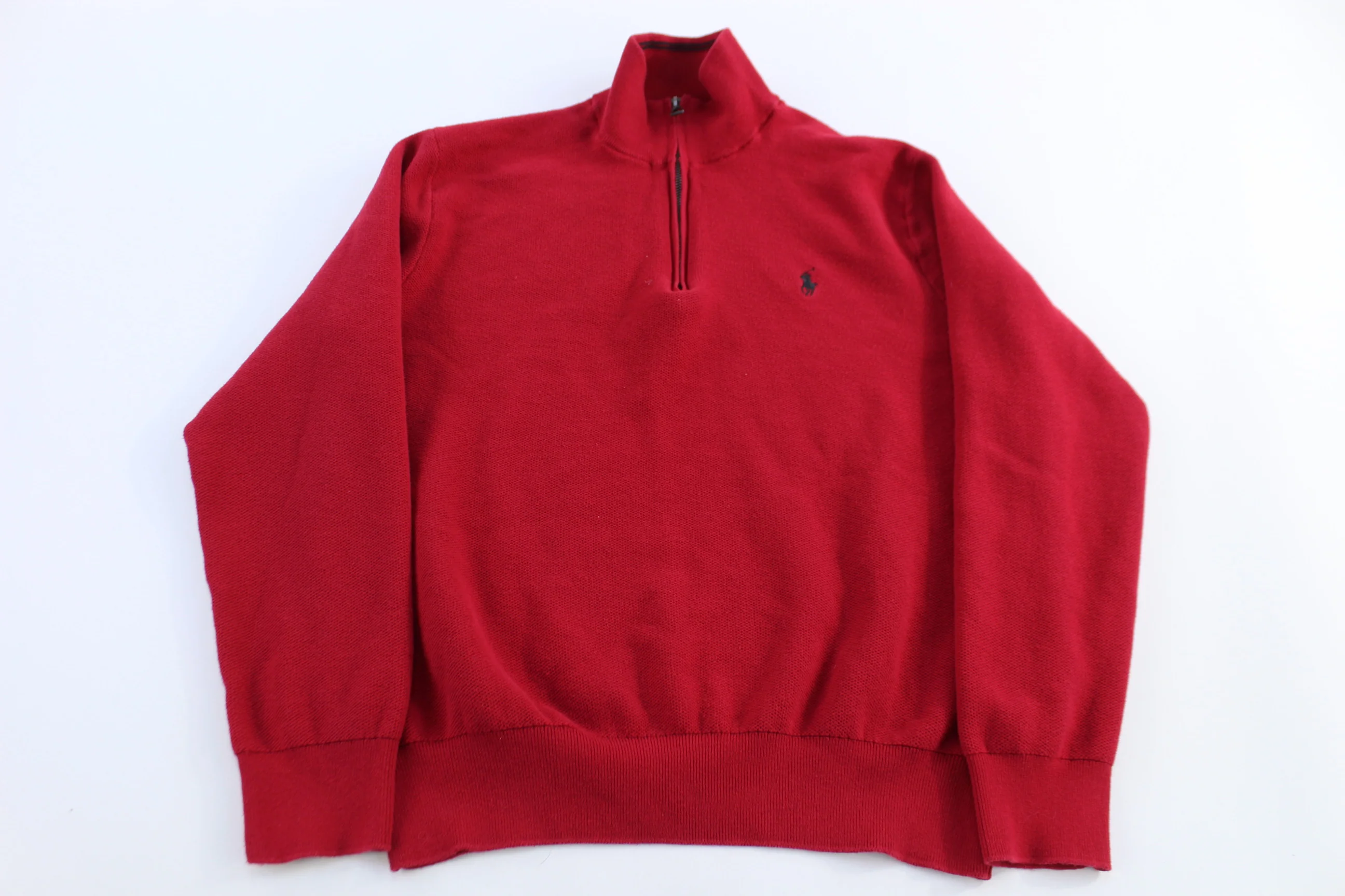 Polo Ralph Lauren Embroidered Logo Red Quarter Zip Sweater