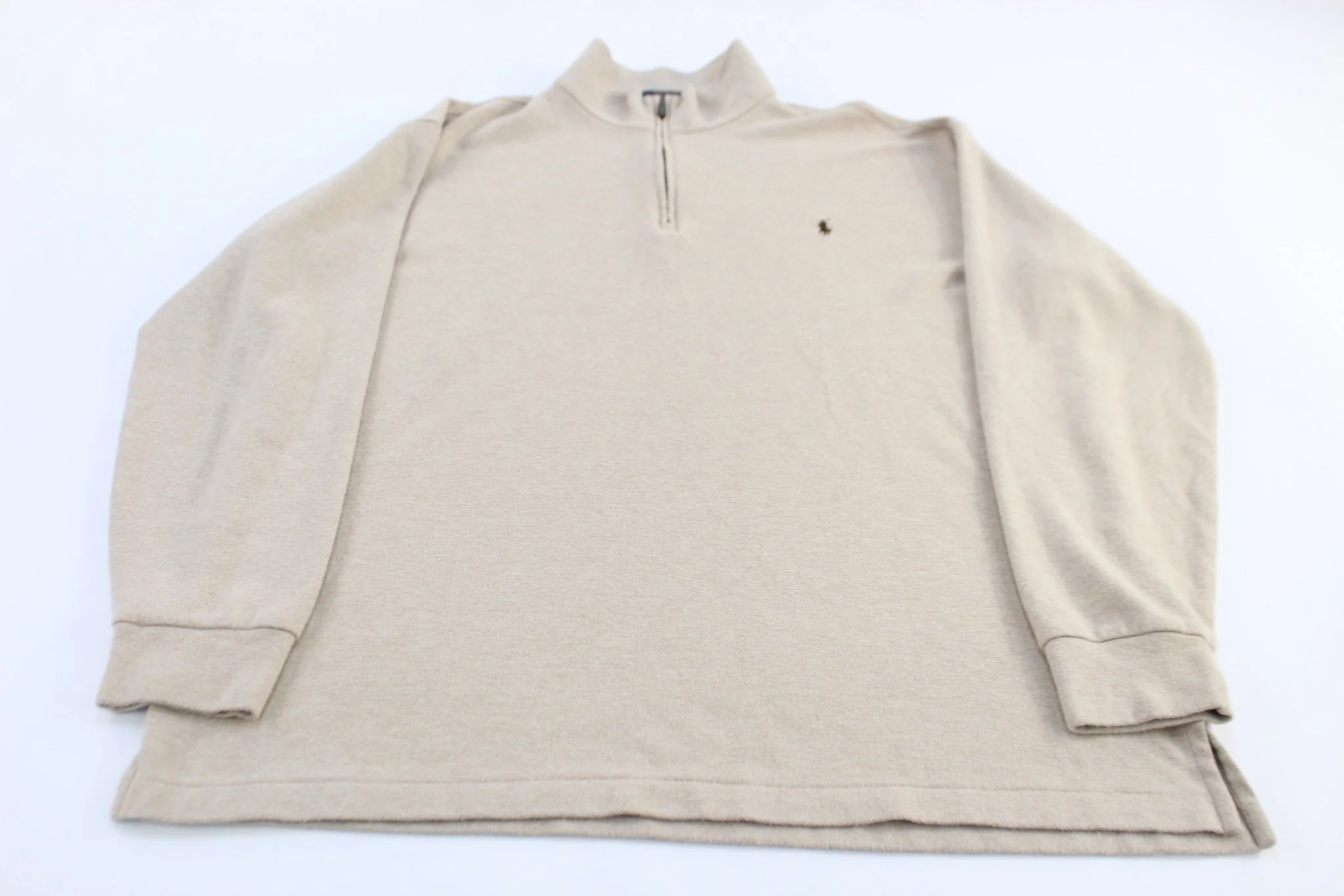 Polo Ralph Lauren Embroidered Logo Tan Quarter Zip Sweater