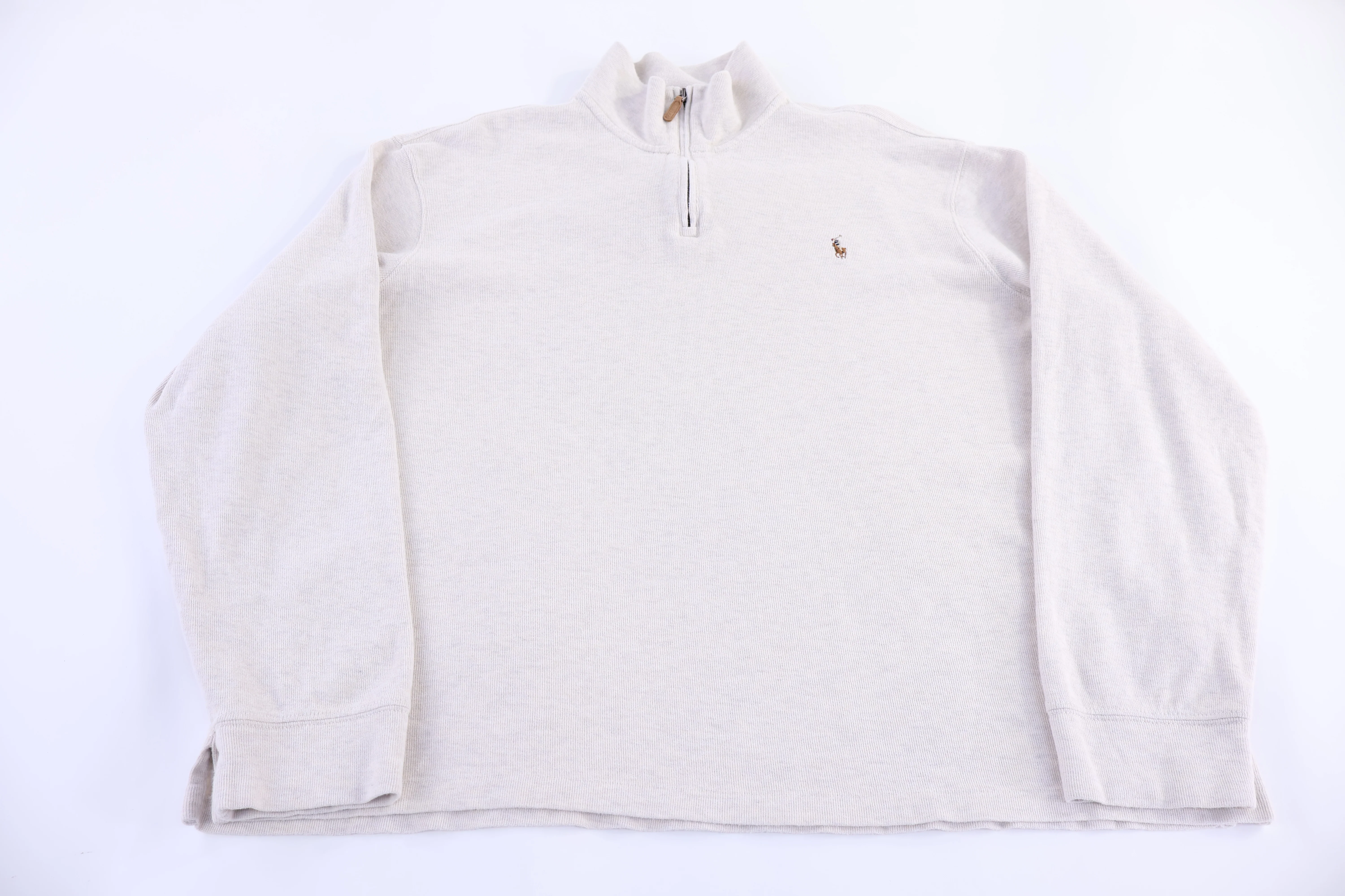 Polo Ralph Lauren Embroidered Logo Tan Quarter Zip Sweater
