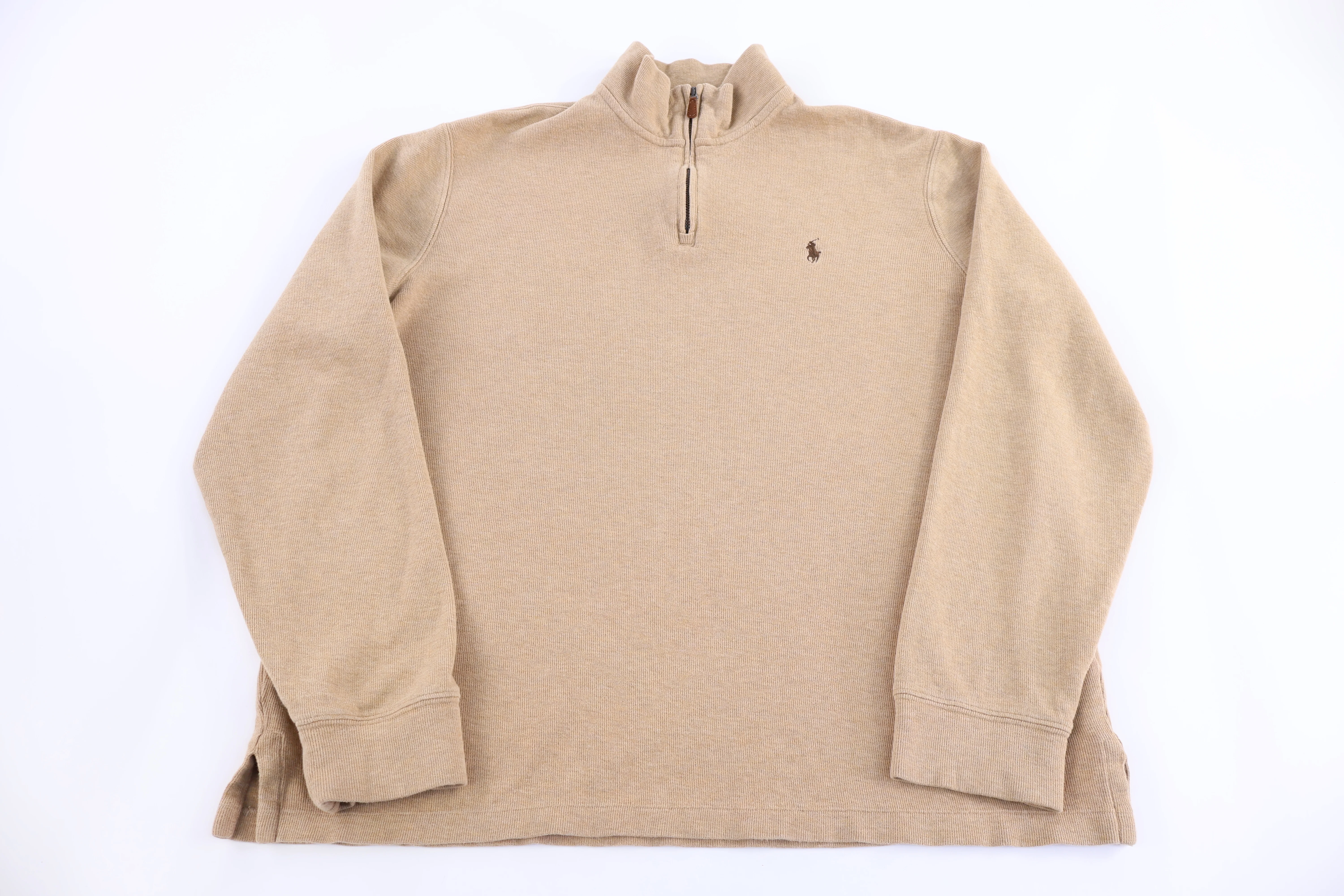 Polo Ralph Lauren Embroidered Logo Tan Quarter Zip Sweater