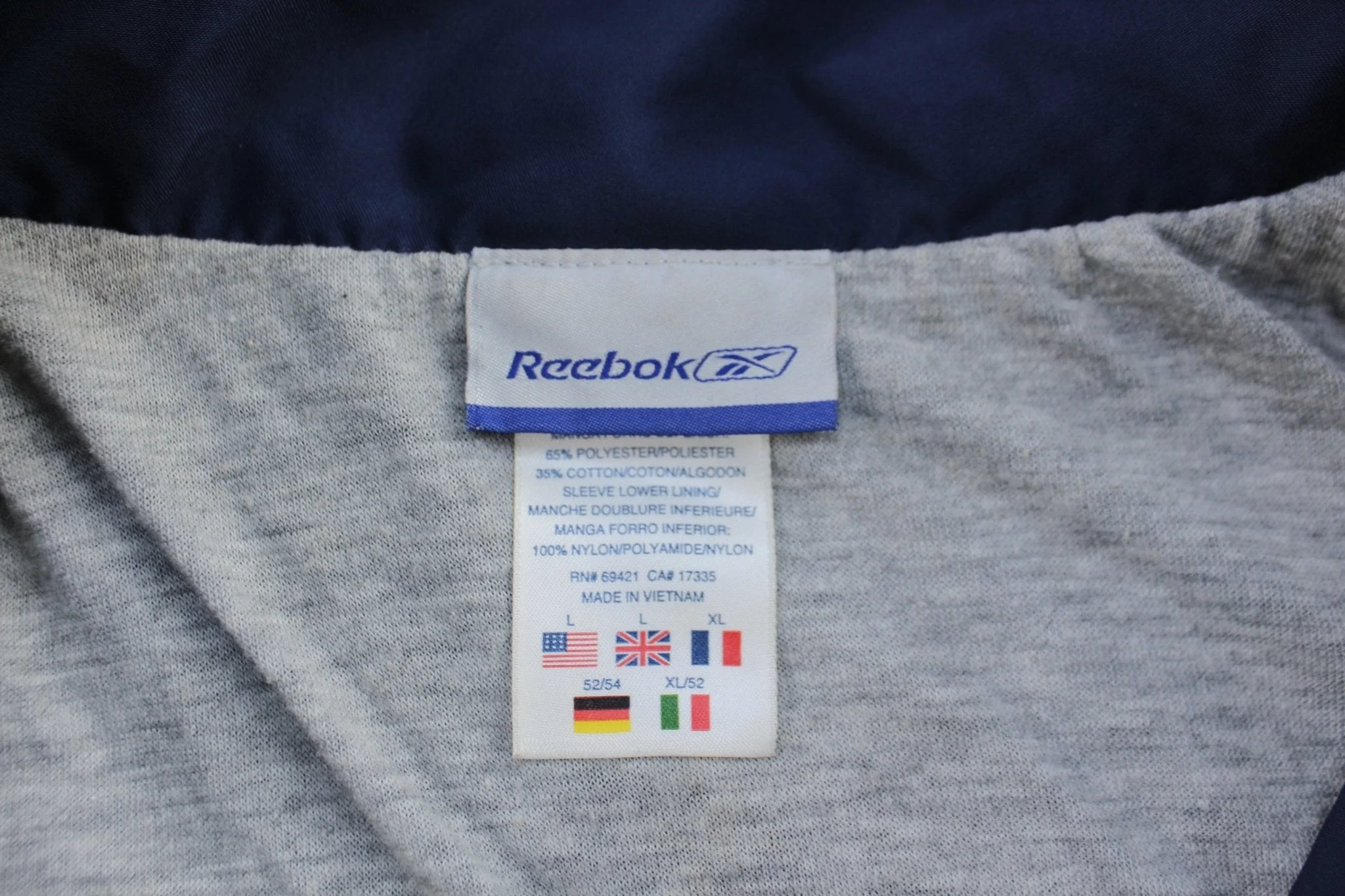 Reebok Embroidered Logo Blue & Grey Zip Up Jacket - Image 3