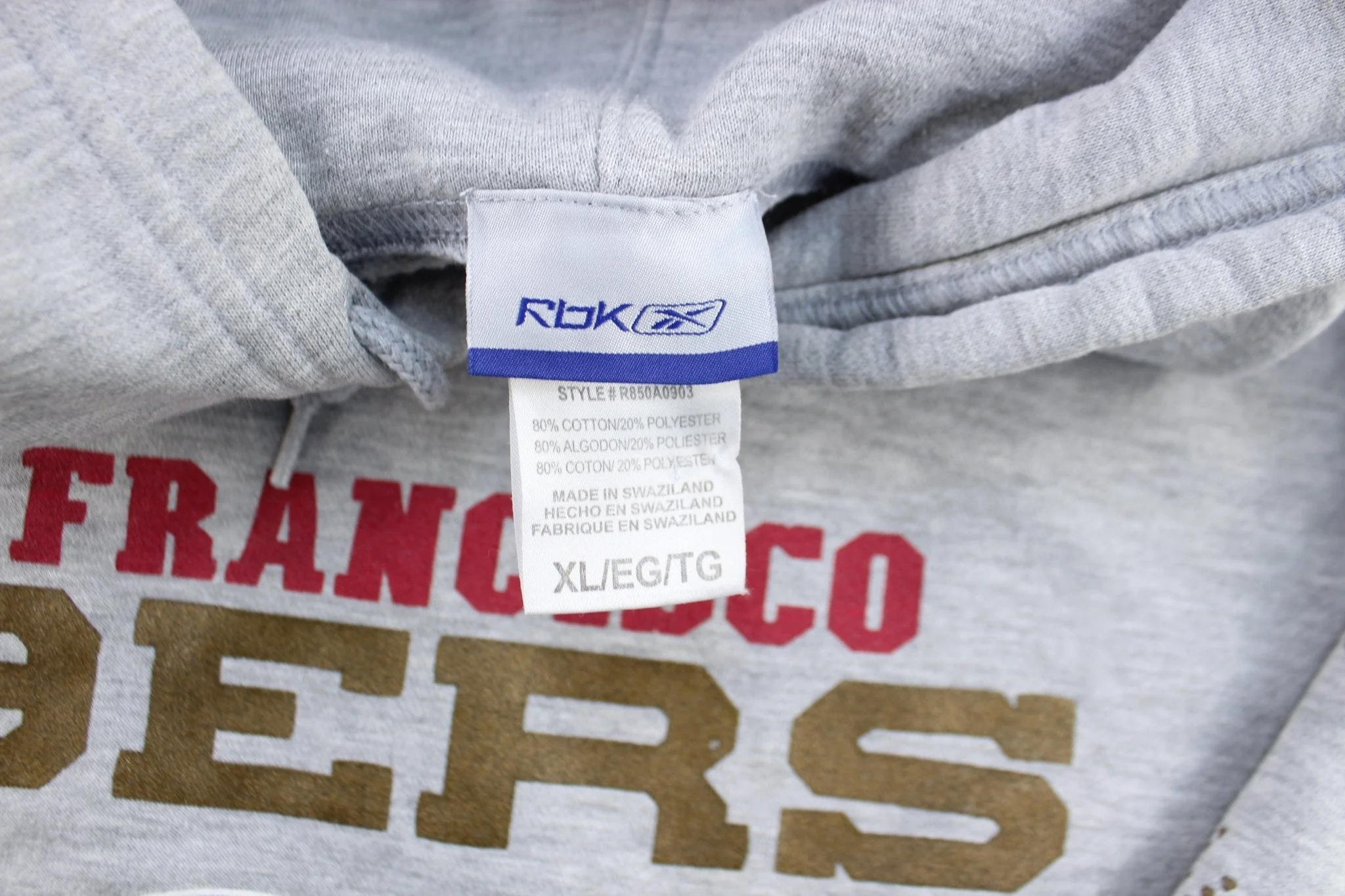 Reebok Logo San Francisco 49ers Grey Pullover Hoodie - Image 3